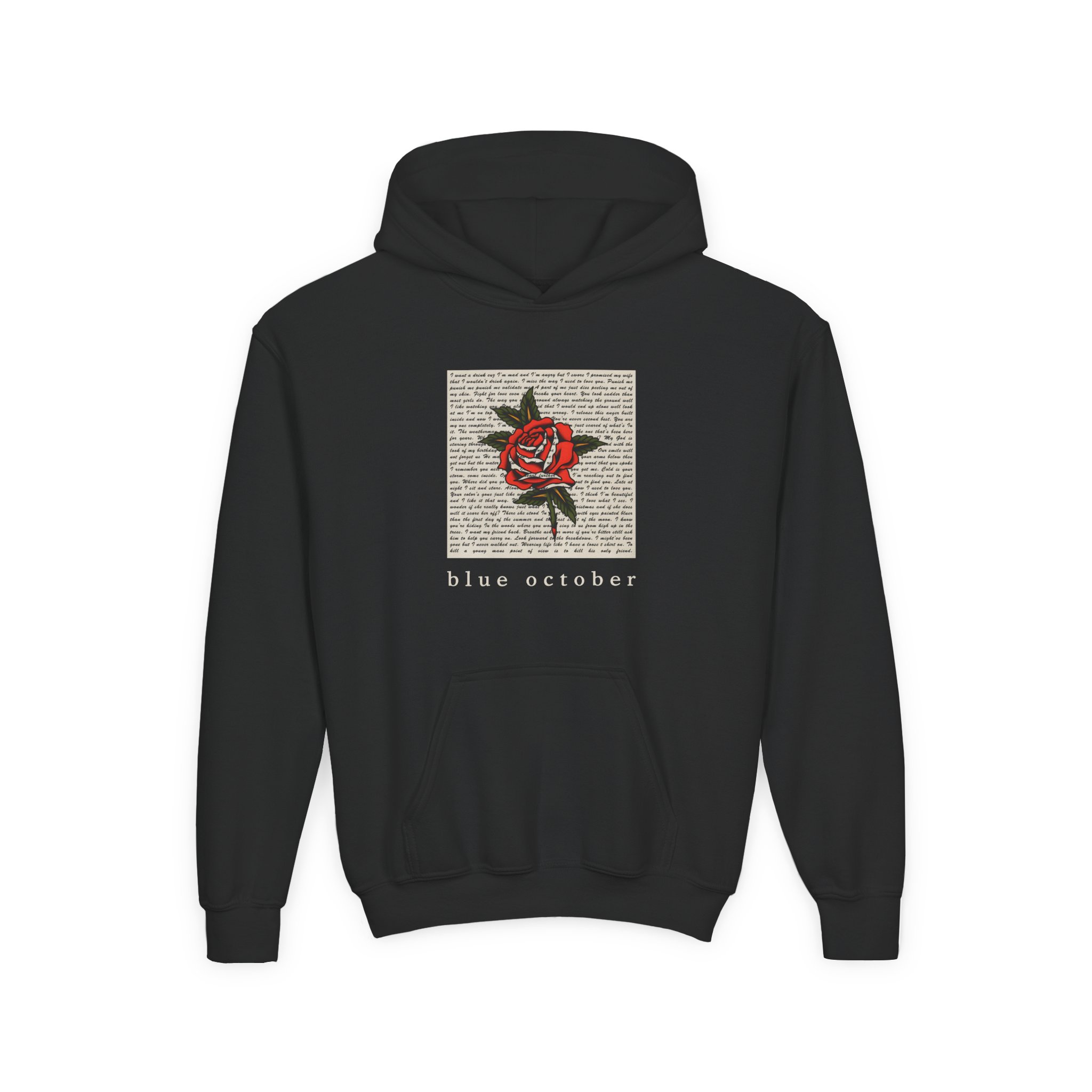 Blue October Rose Lyric Youth Heavy Blend Hooded Sweatshirt