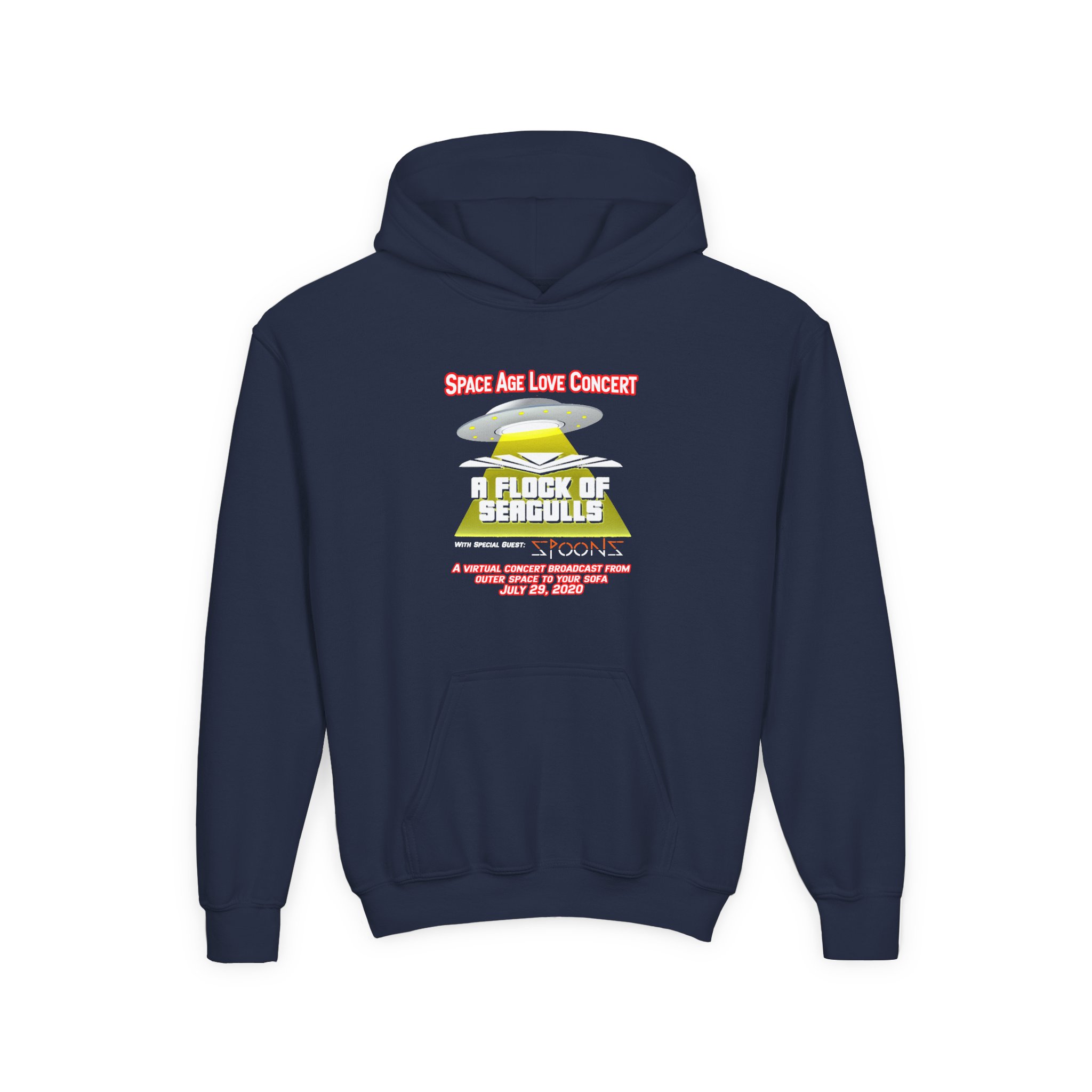 A Flock of Seagulls Space Age Love Concert Youth Heavy Blend Hooded Sweatshirt - Image 7
