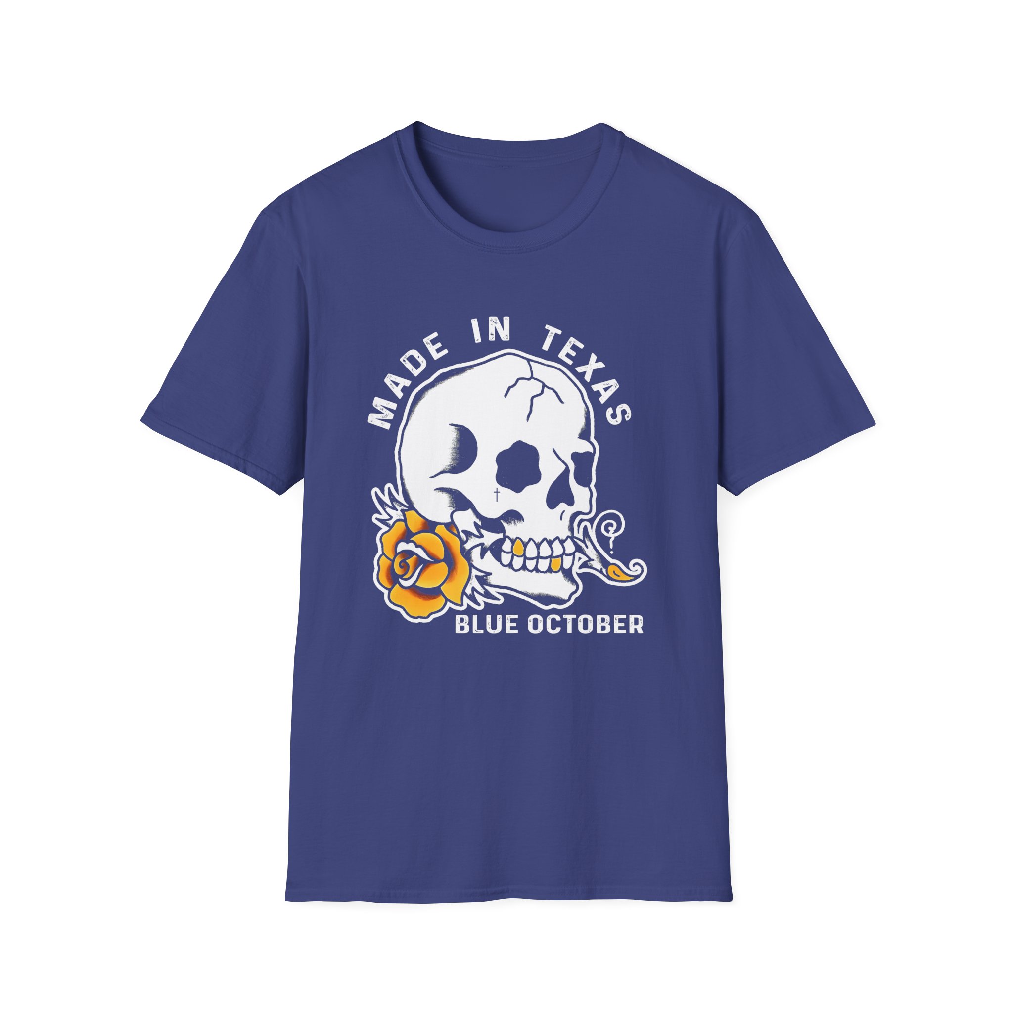 Blue October Skull Rose Unisex Softstyle T-Shirt - Image 11