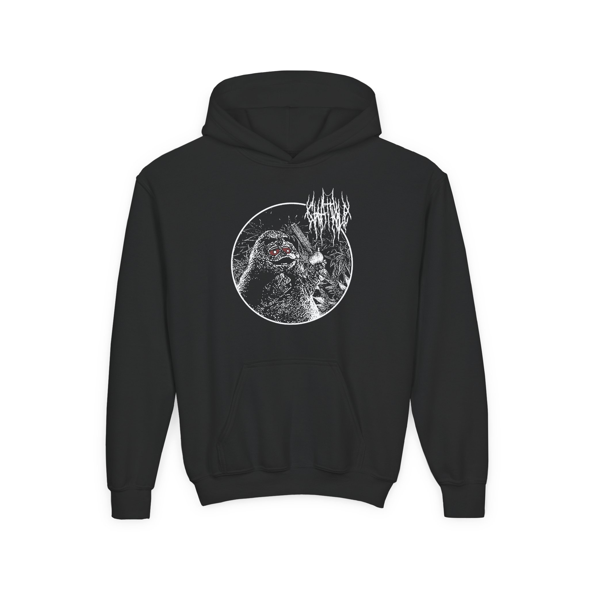 Chat Pile Grim Guy Smoking Weed Youth Heavy Blend Hooded Sweatshirt