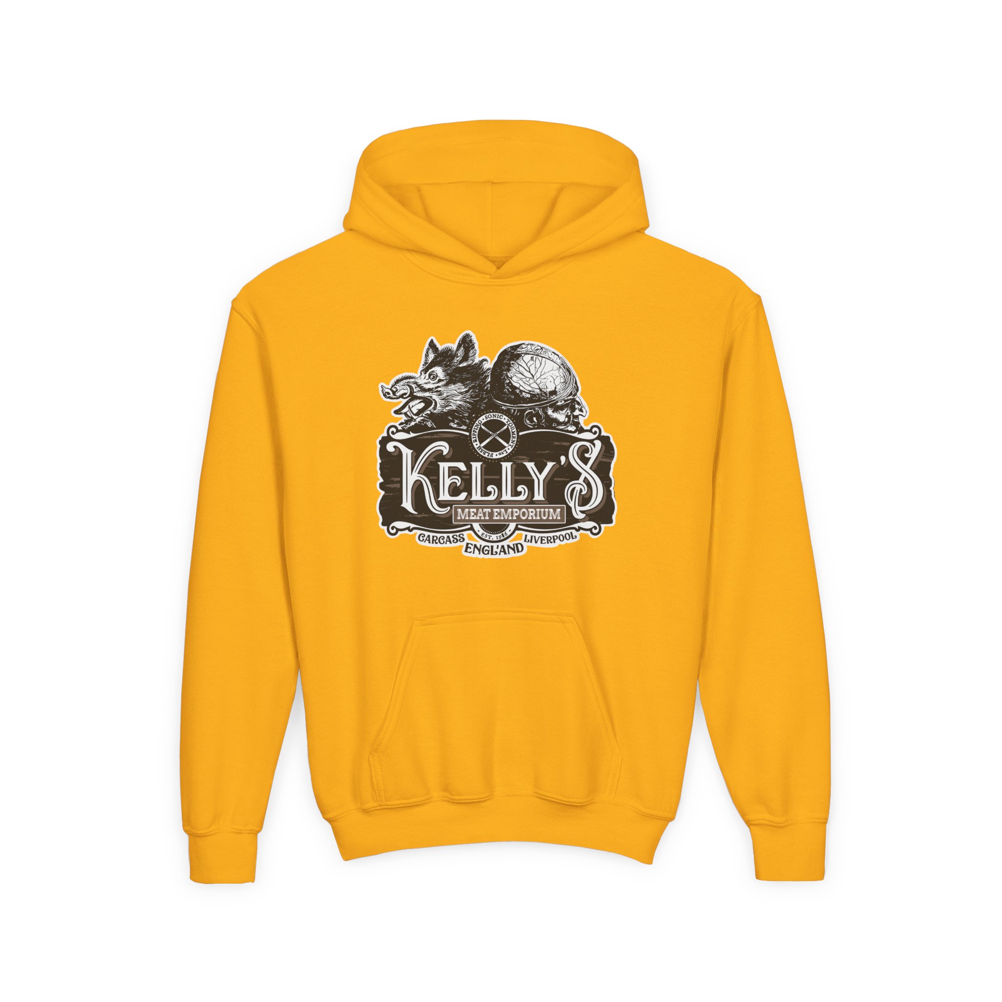 Youth Carcass Kelly's Meat Emporium Heavy Blend Hooded Sweatshirt - Image 7