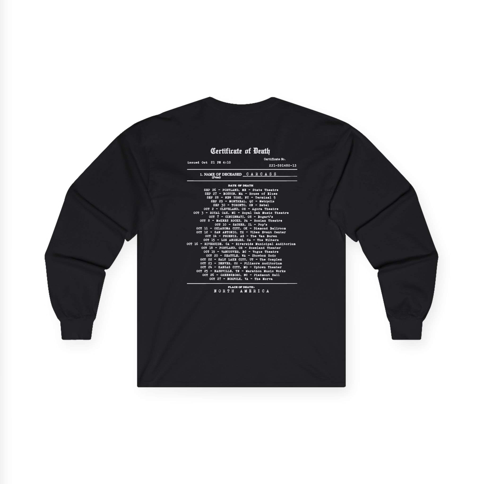 Carcass Certificate of Death Unisex Ultra Cotton Long Sleeve Tee - Image 2