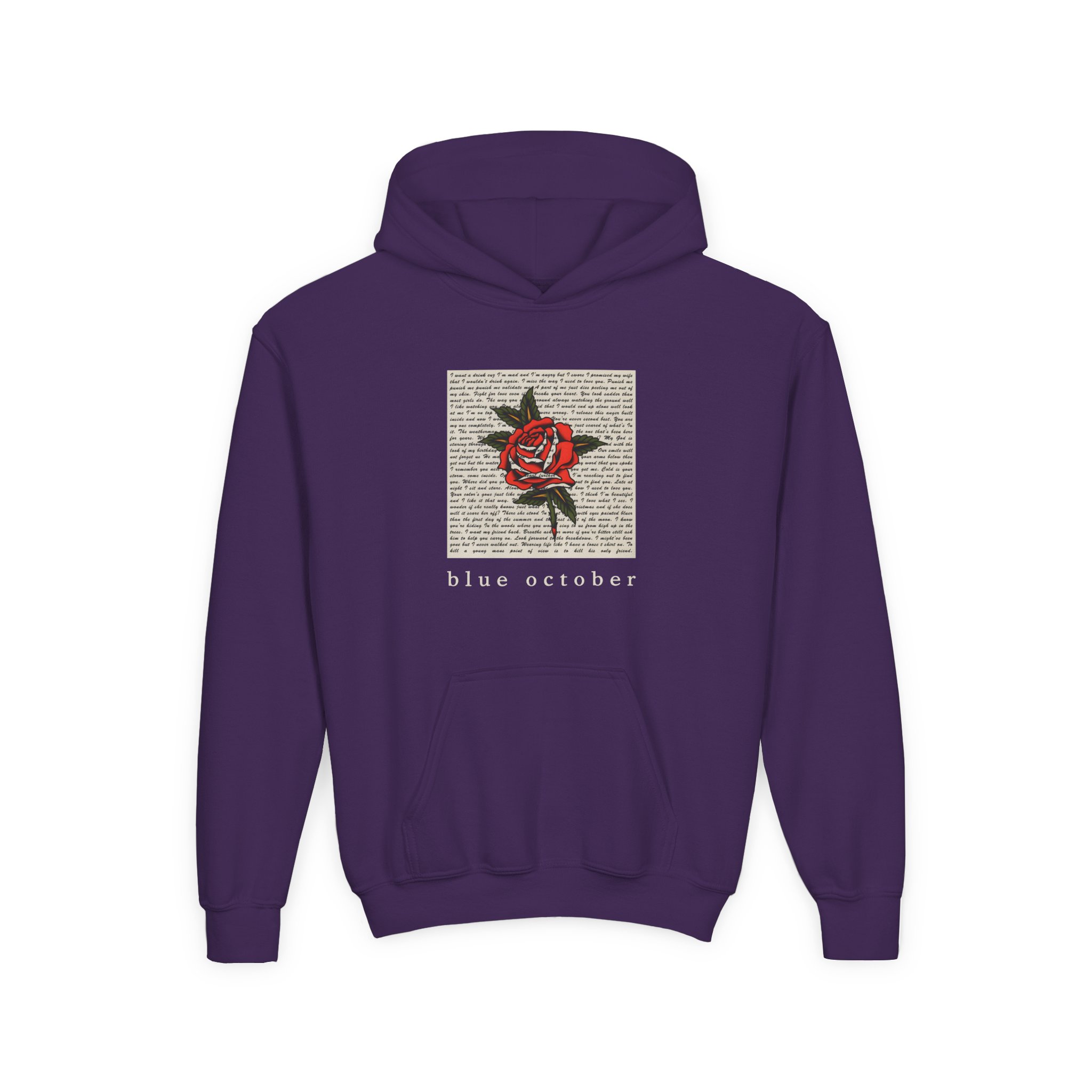Blue October Rose Lyric Youth Heavy Blend Hooded Sweatshirt - Image 13