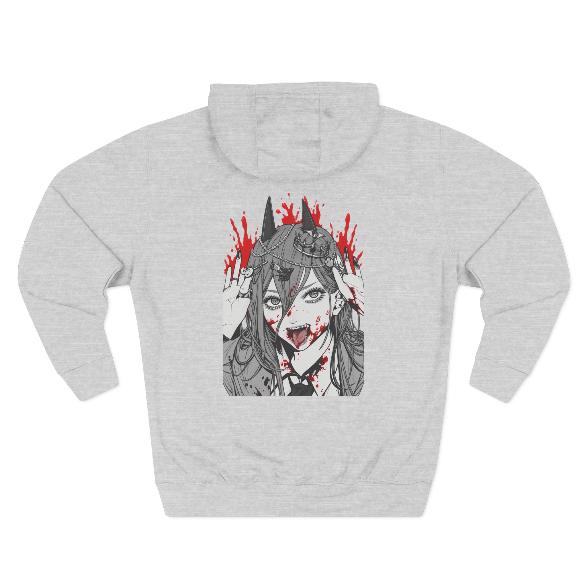 Chainsaw Man Power Grey Melange Three-Panel Fleece Hoodie - Image 2