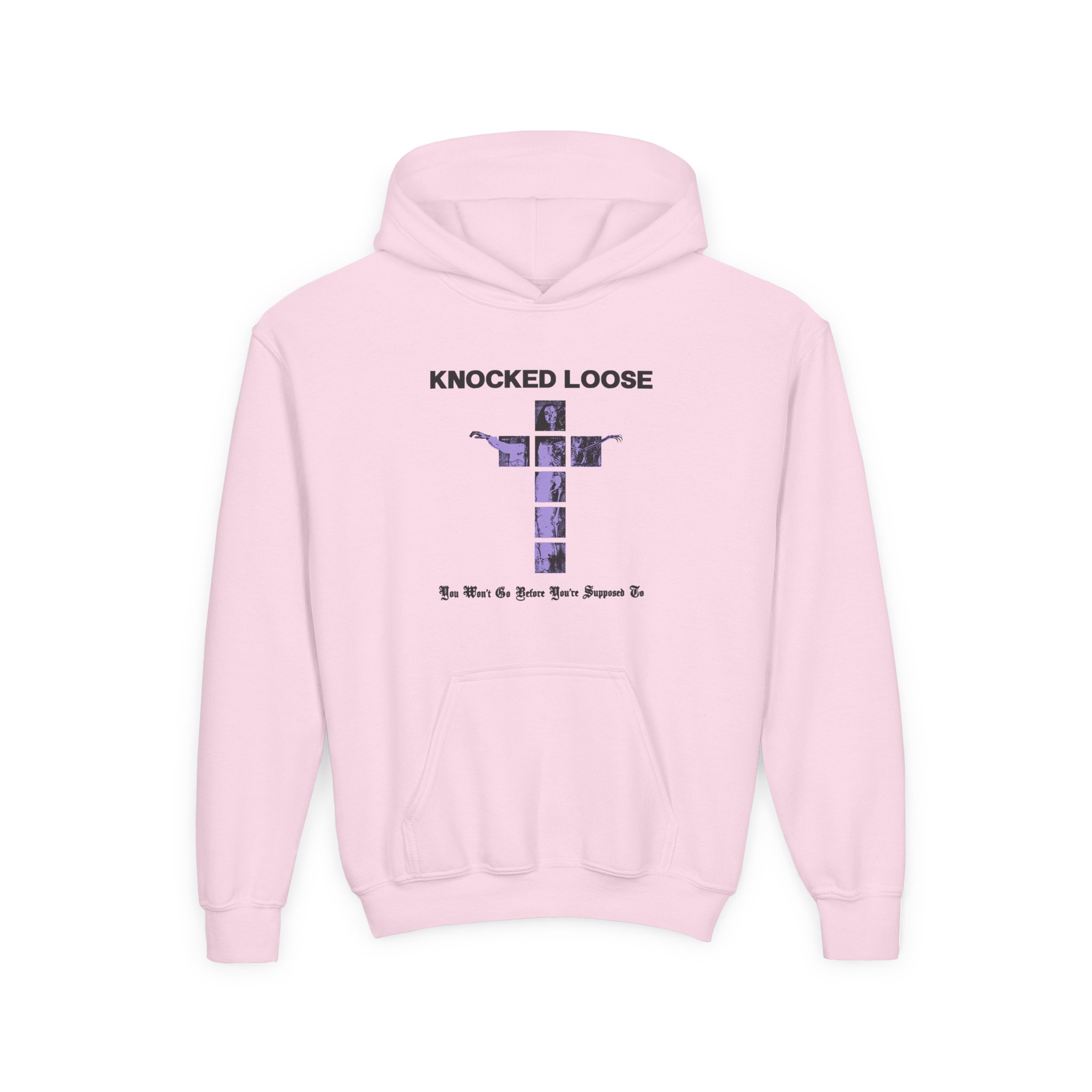 Knocked Loose Purple Cross Youth Heavy Blend Hooded Sweatshirt - Image 5
