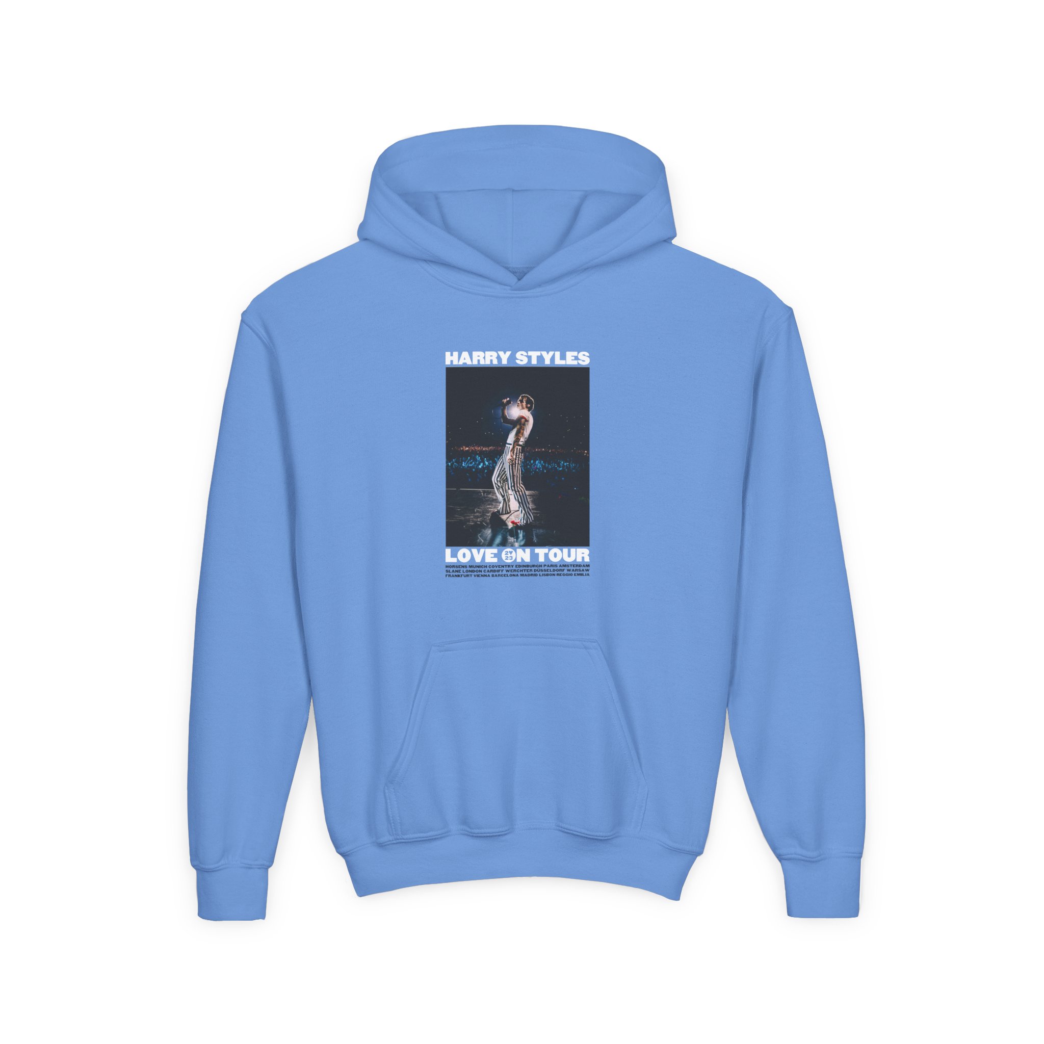 Love on Tour Gray Photo Youth Heavy Blend Hooded Sweatshirt - Image 7