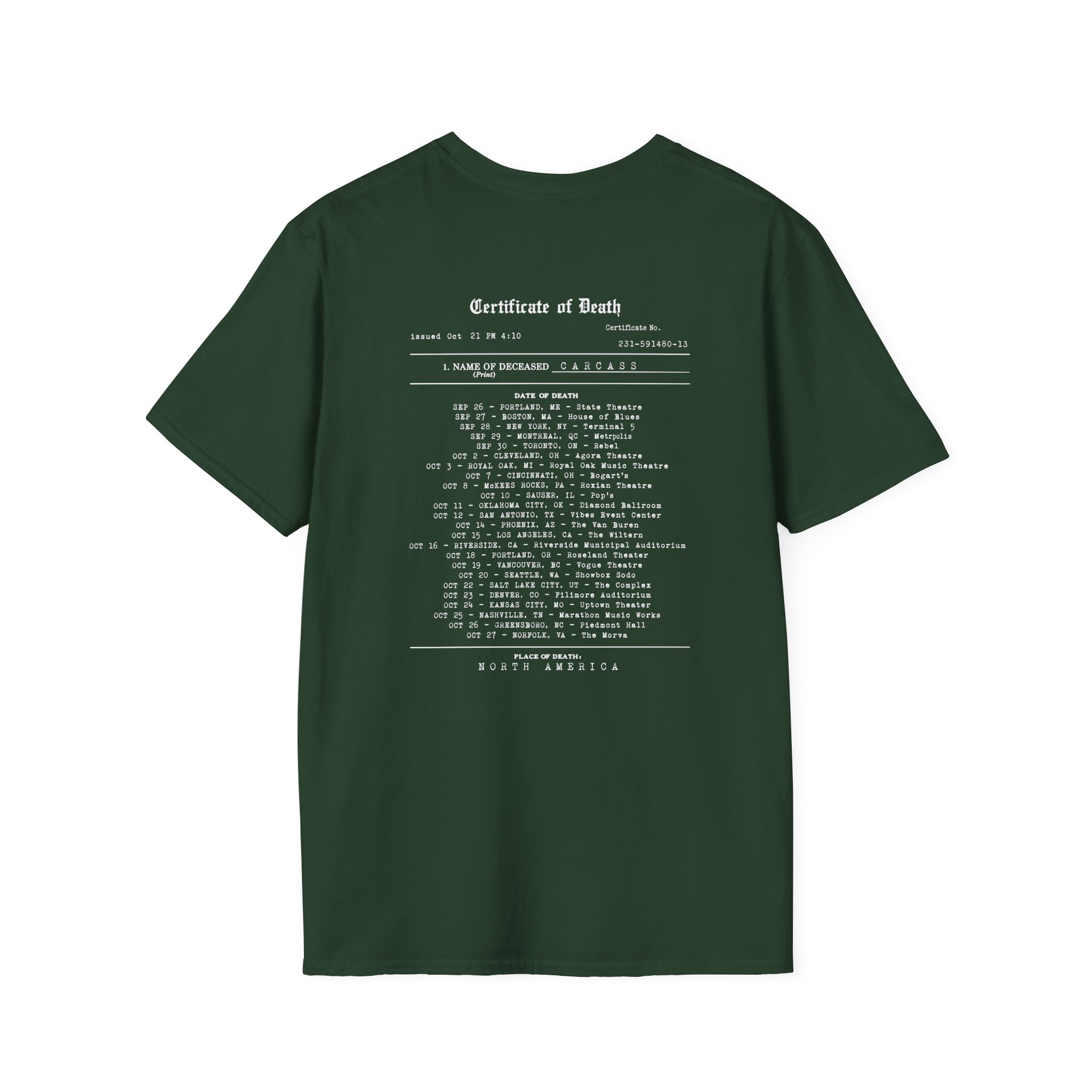 Carcass Certificate of Death Unisex Softstyle T-Shirt - Image 8