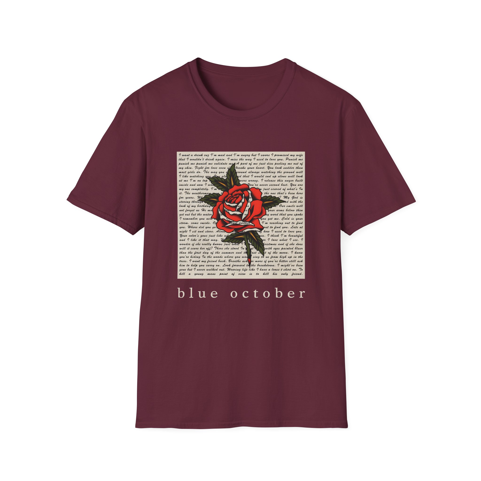 Blue October Rose Lyric Unisex Softstyle T-Shirt - Image 3