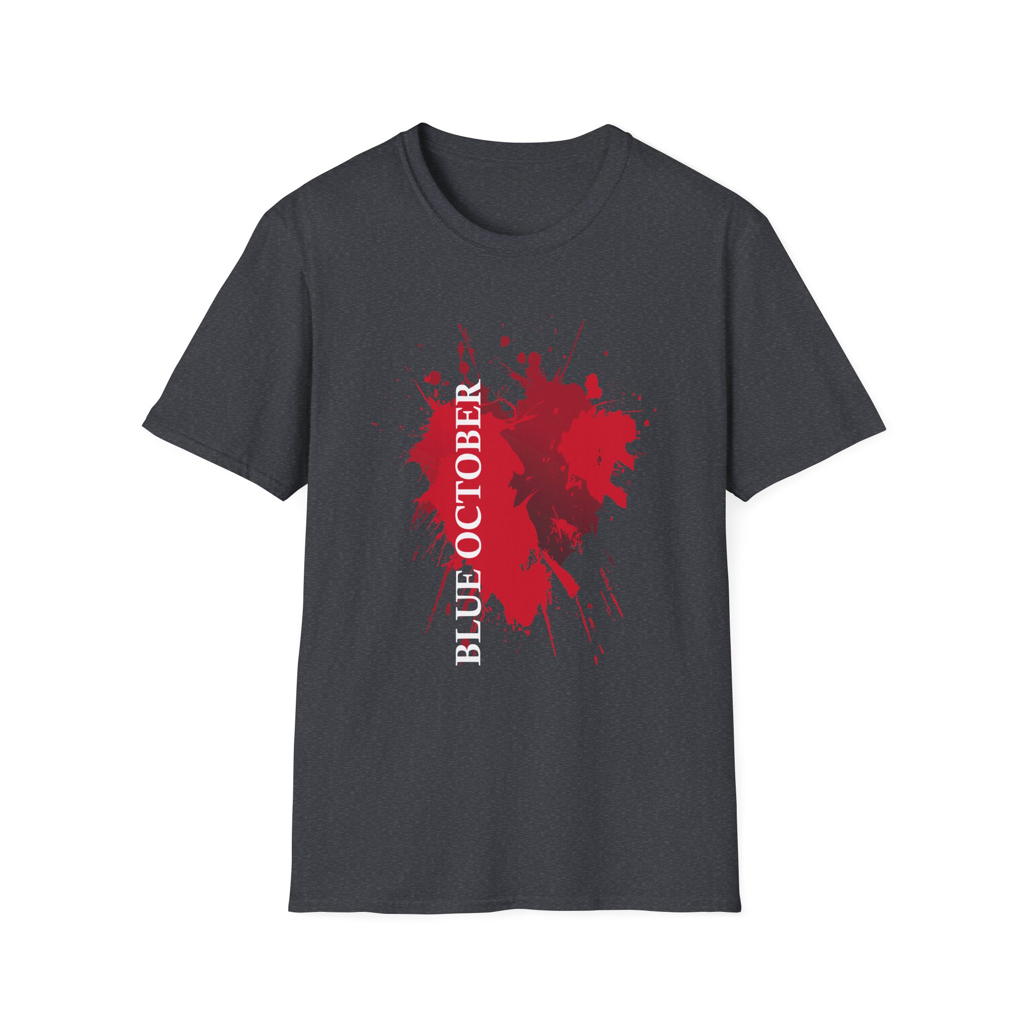 Blue October Splatter Heart Unisex Softstyle T-Shirt - Image 11
