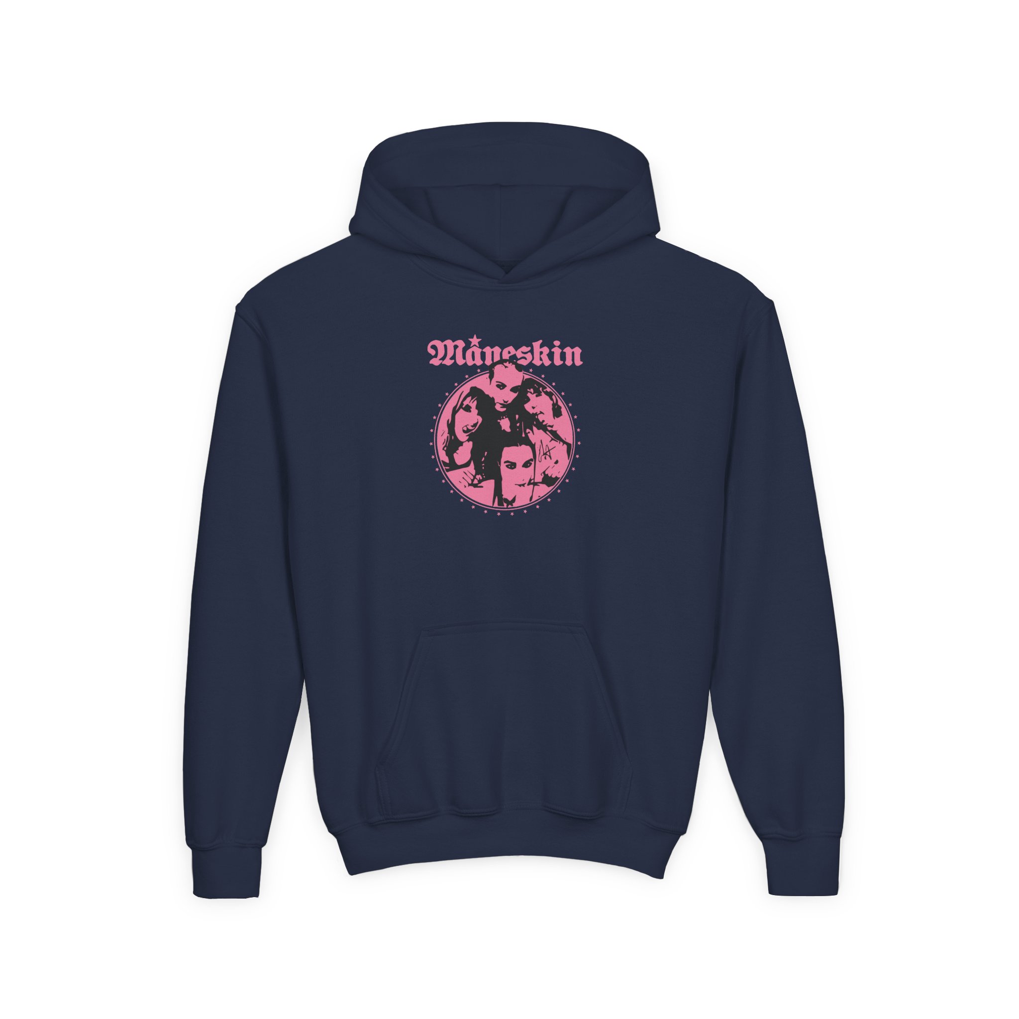 Maneskin Pink Fisheye Band Youth Heavy Blend Hooded Sweatshirt - Image 7