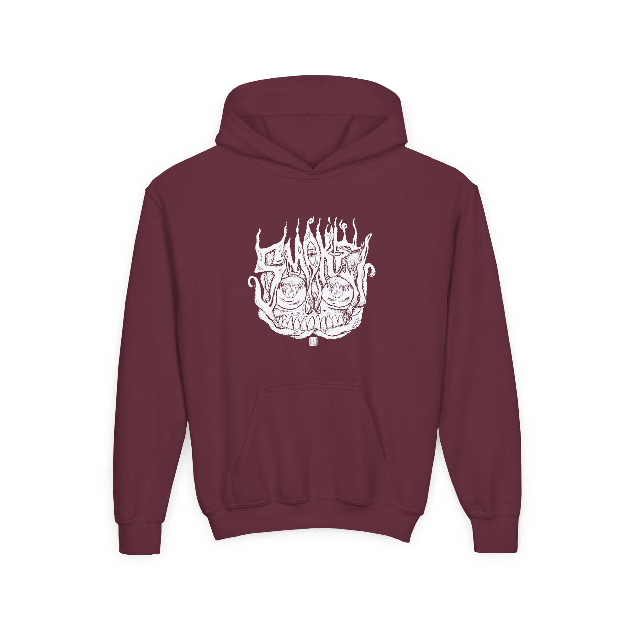 Smoke Smoking Skull Youth Heavy Blend Hooded Sweatshirt - Image 3