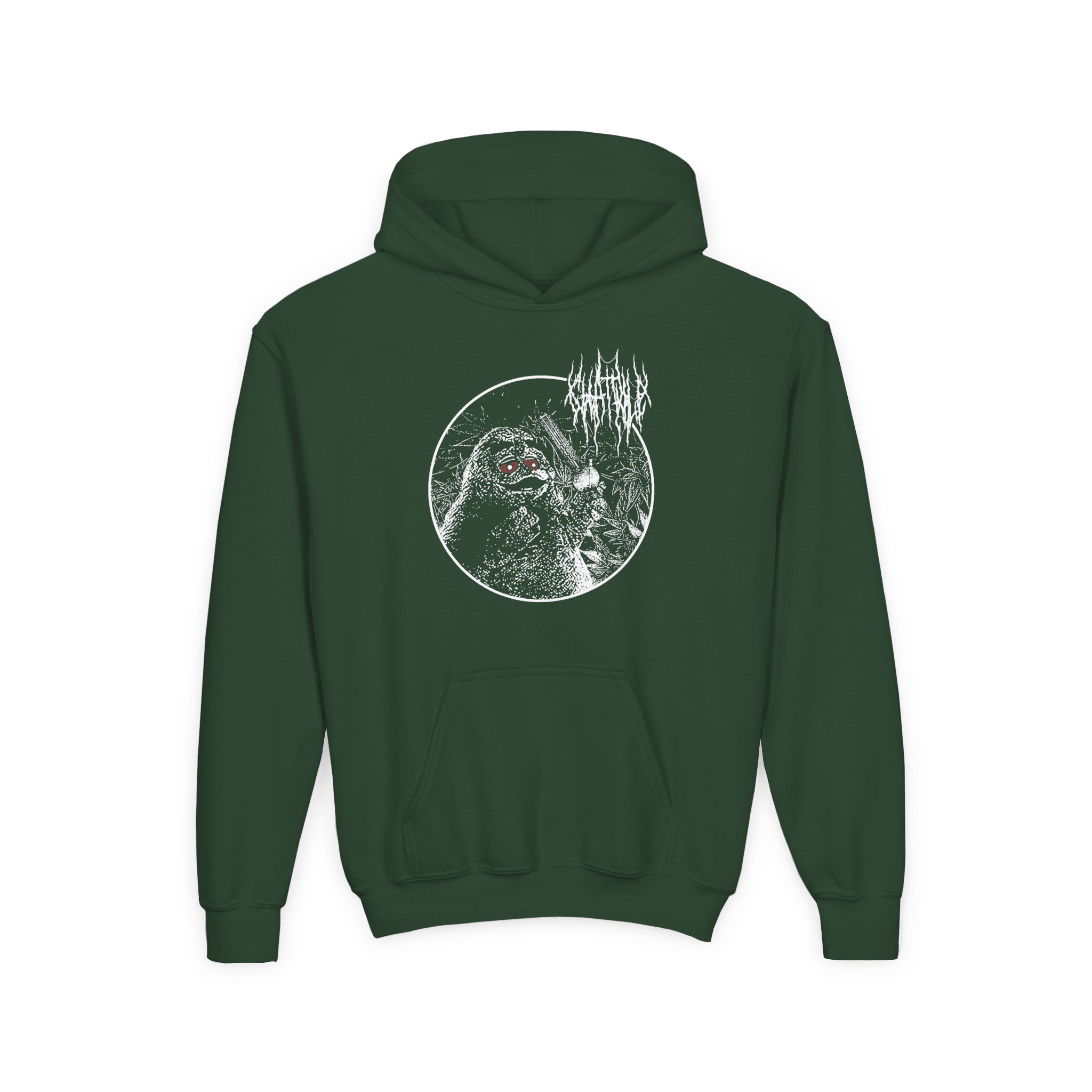 Chat Pile Grim Guy Smoking Weed Youth Heavy Blend Hooded Sweatshirt - Image 5