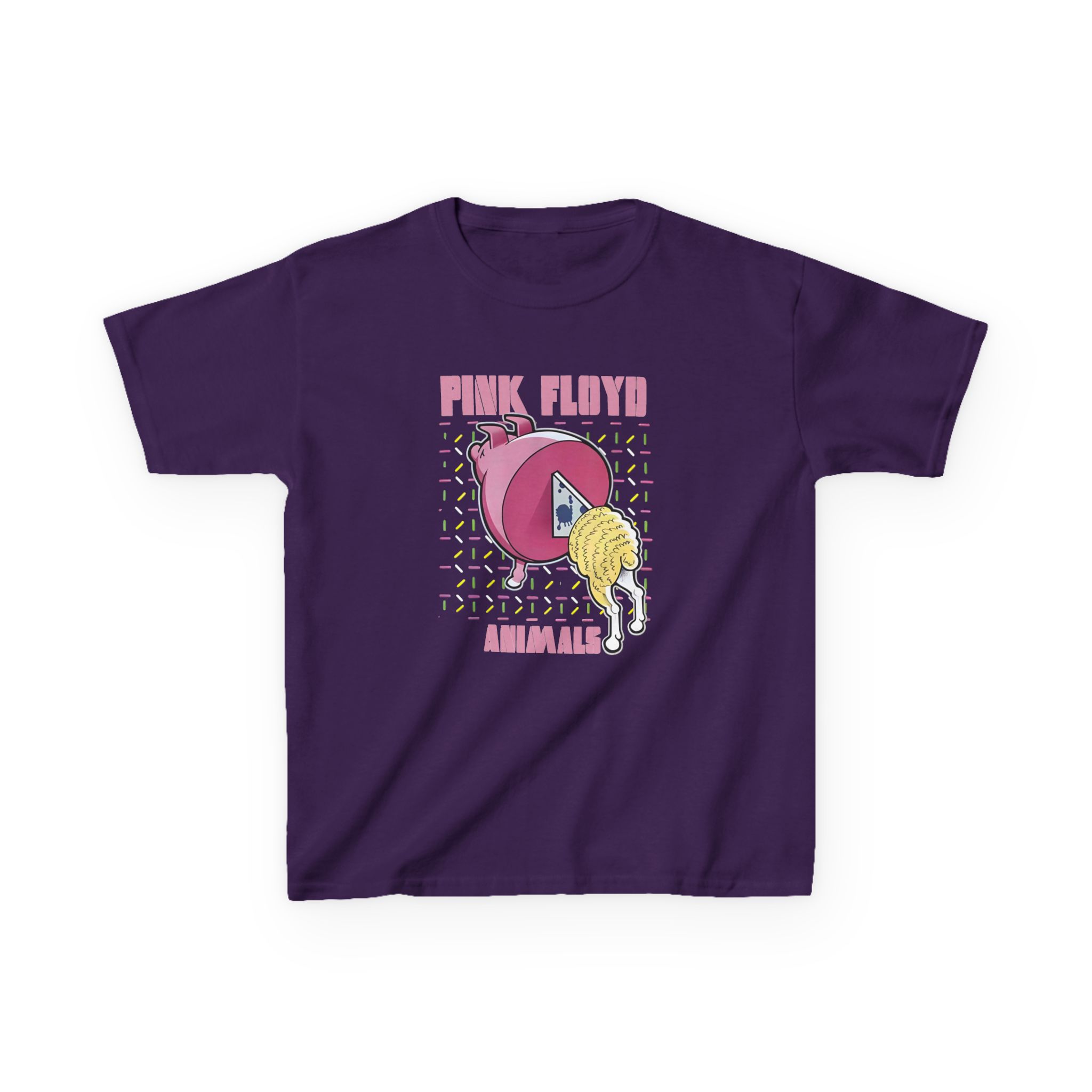 Pink Floyd Animals Oink Oink Kids Pink Retro Cartoon Graphic Tee - Image 13