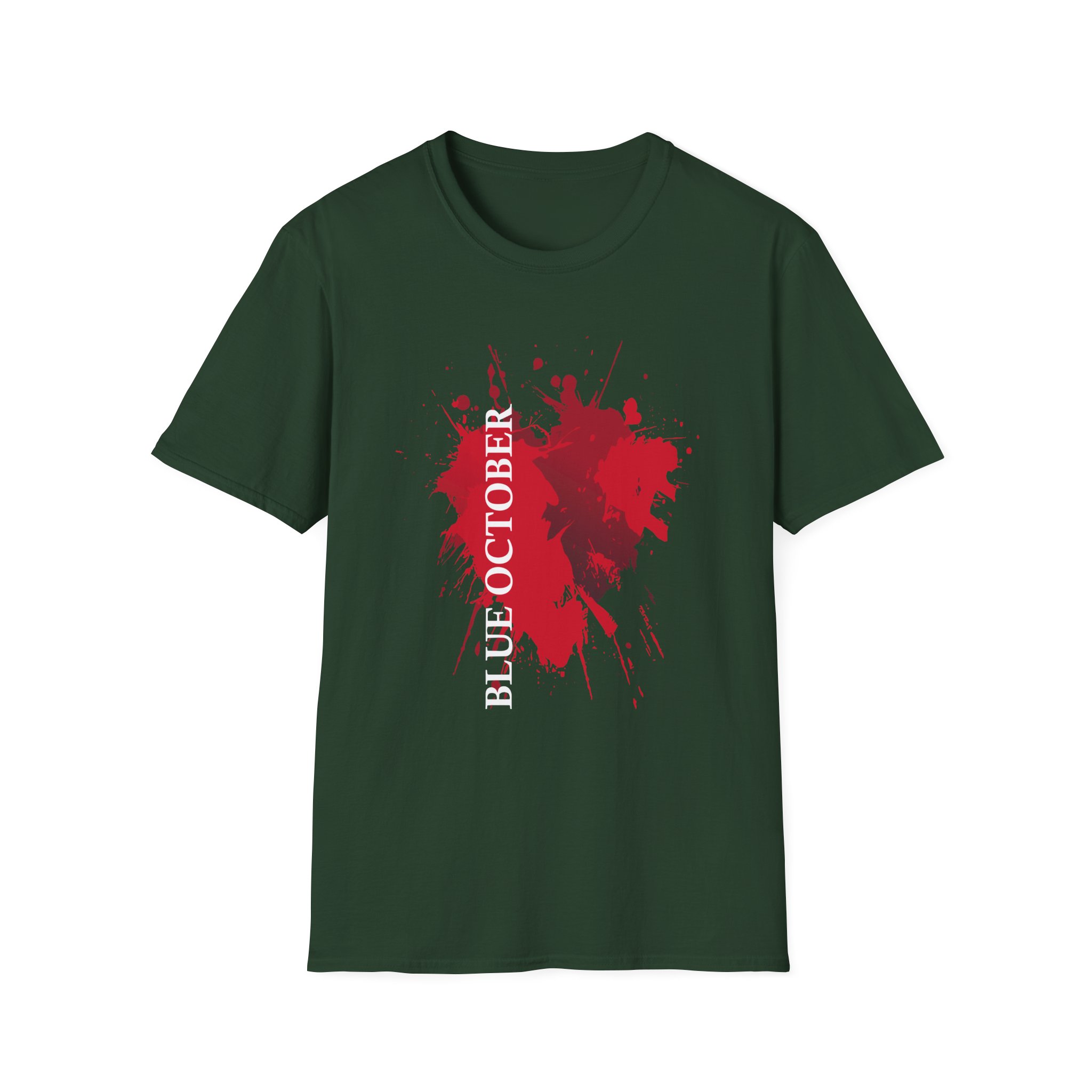 Blue October Splatter Heart Unisex Softstyle T-Shirt - Image 5