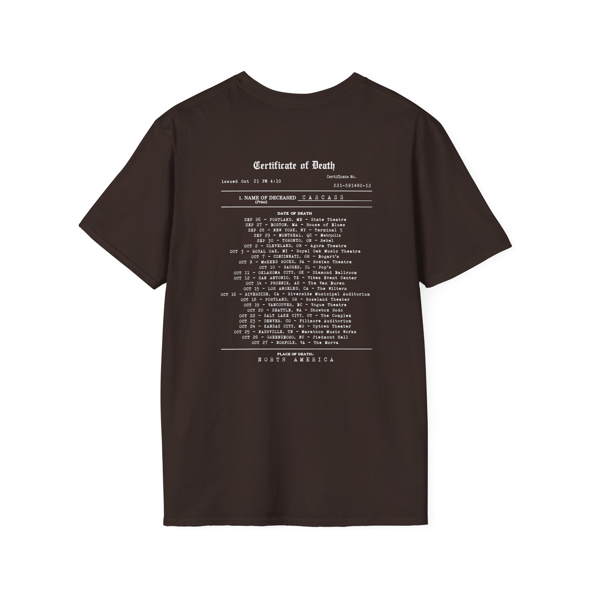 Carcass Certificate of Death Unisex Softstyle T-Shirt - Image 6