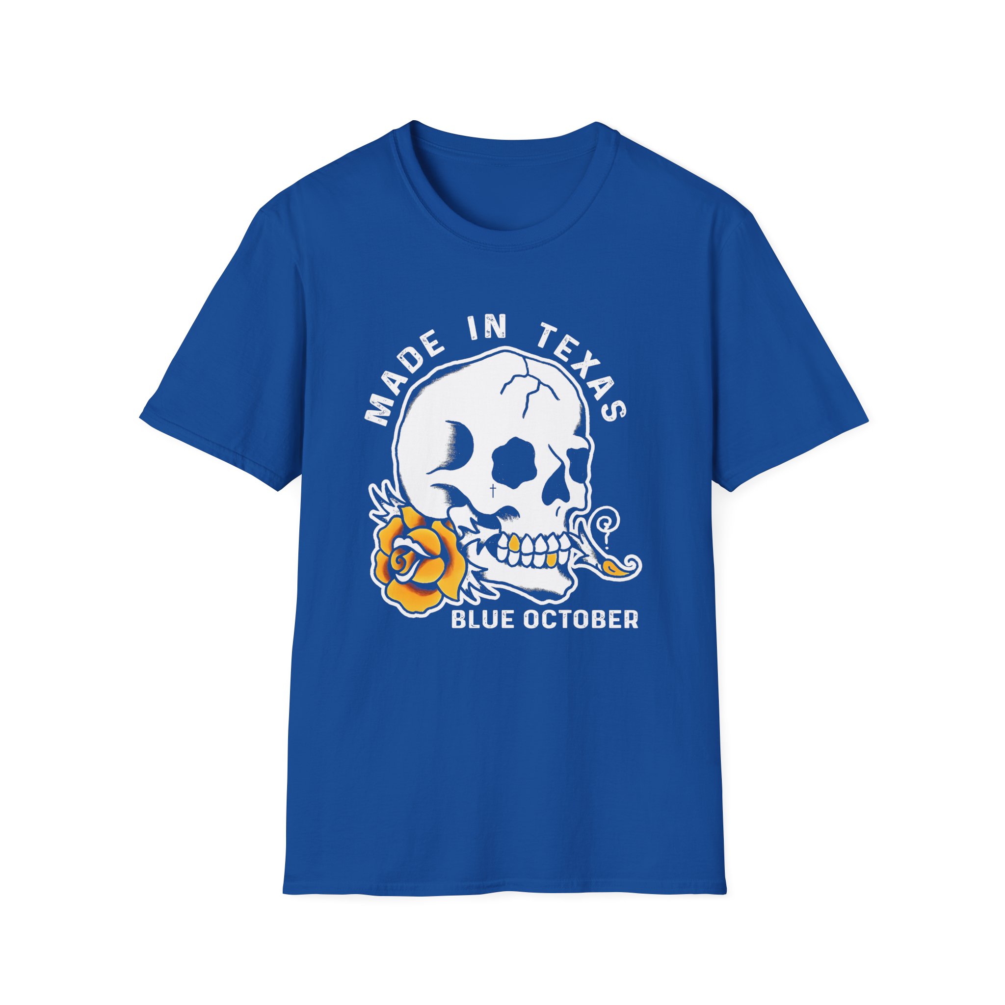 Blue October Skull Rose Unisex Softstyle T-Shirt - Image 9