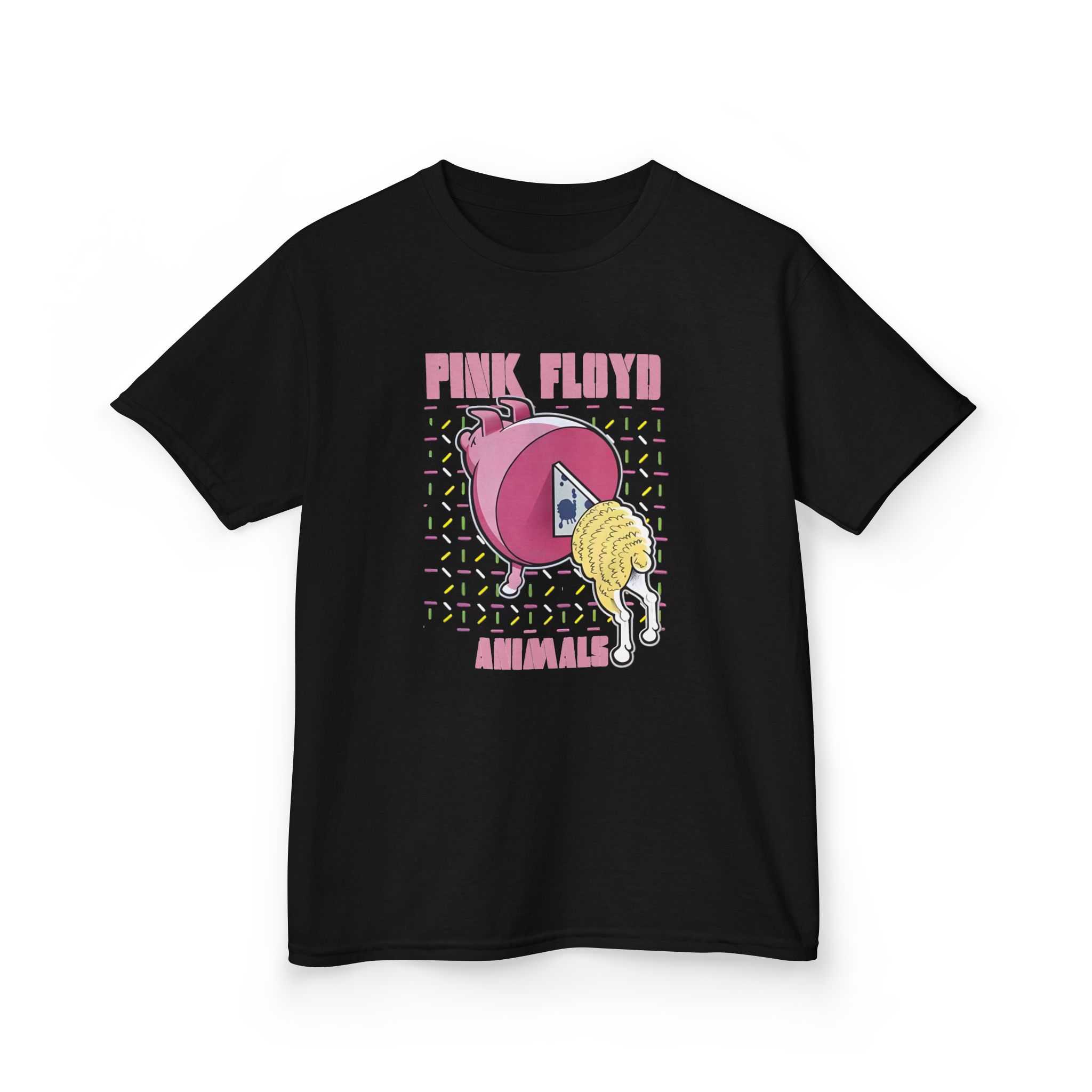 Pink Floyd Animals Oink Oink Kids Pink Retro Cartoon Graphic Tee - Image 3