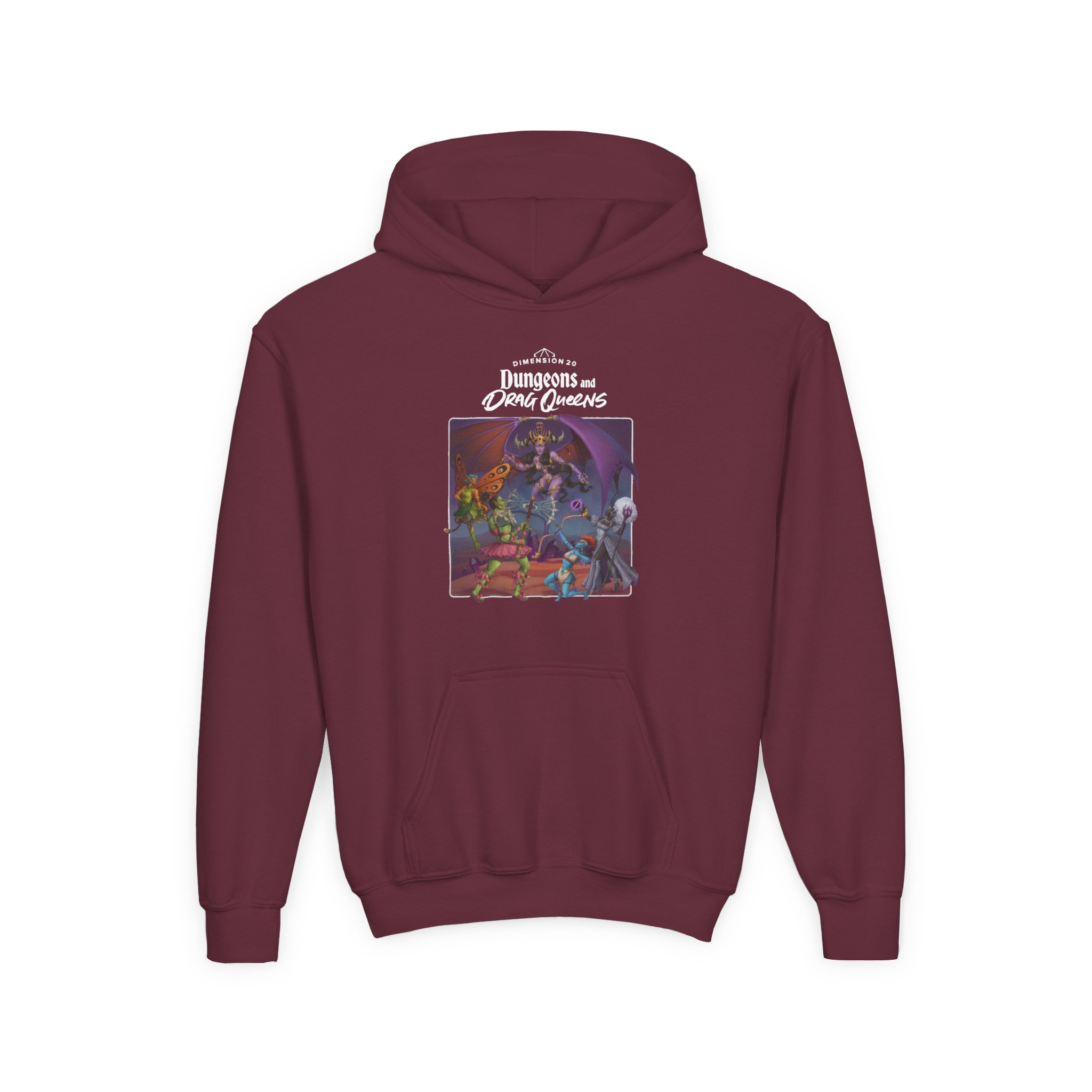 Dropout Dungeons and Drag Queens Youth Heavy Blend Hooded Sweatshirt - Image 3