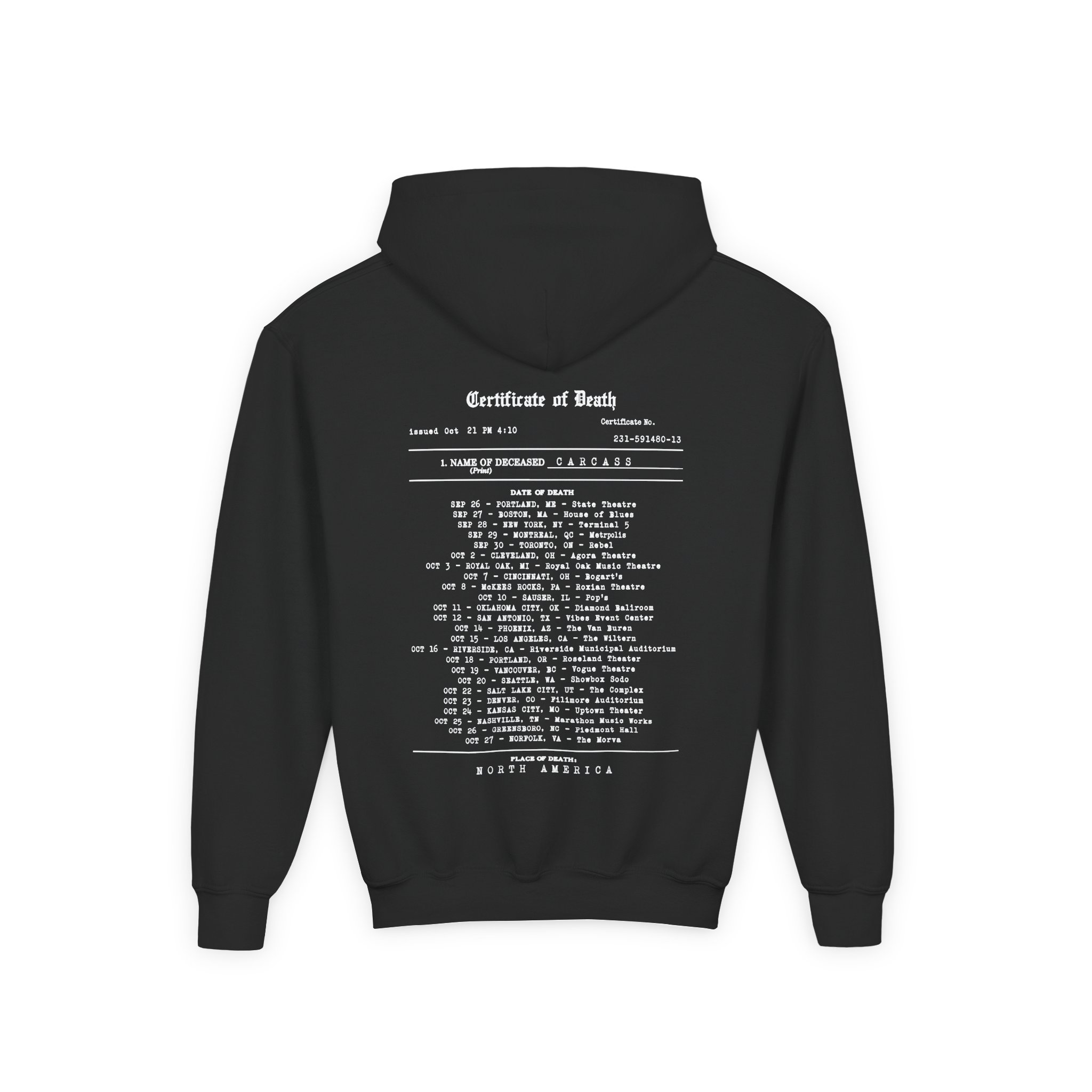 Youth Carcass Certificate of Death Heavy Blend Hooded Sweatshirt - Image 2