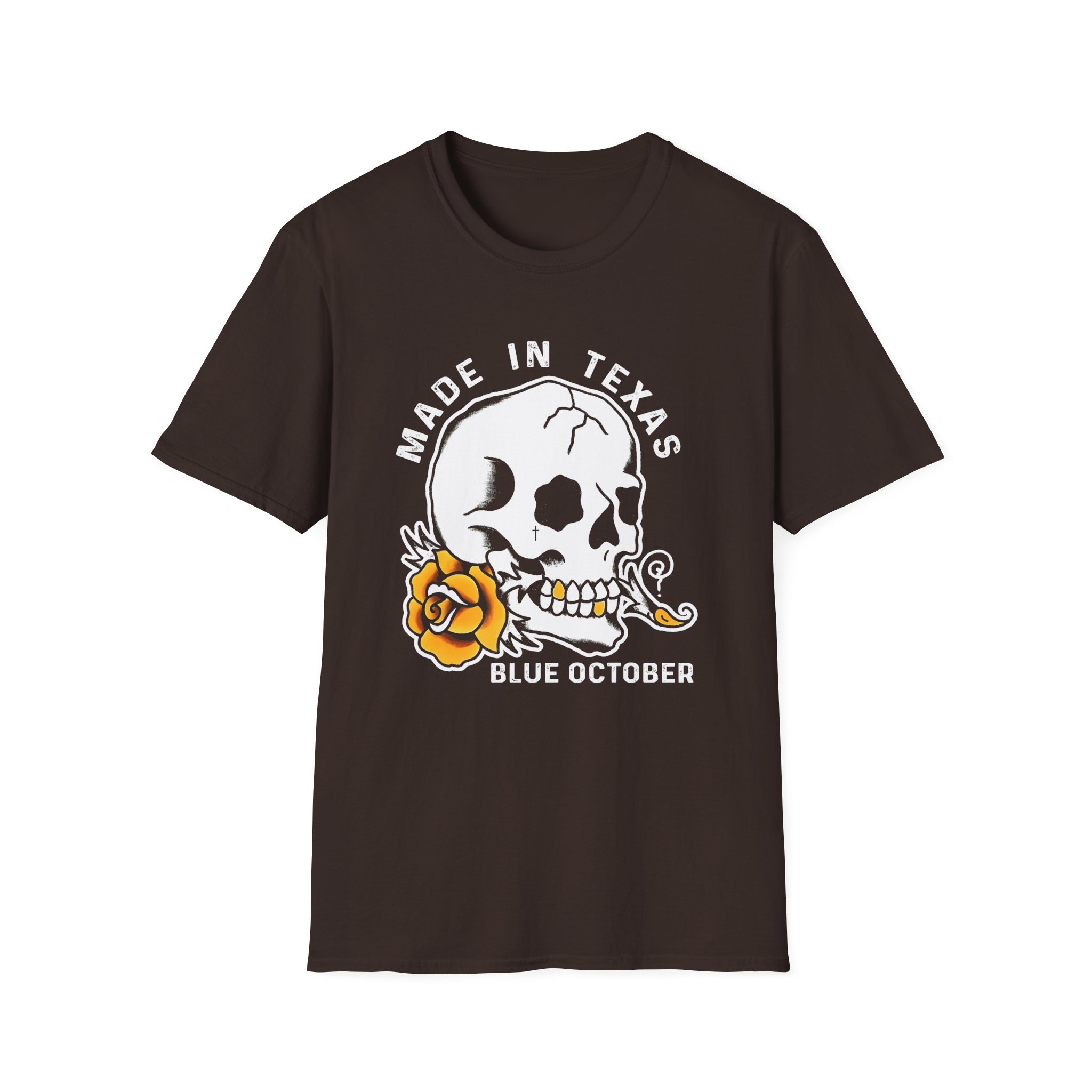 Blue October Skull Rose Unisex Softstyle T-Shirt - Image 5