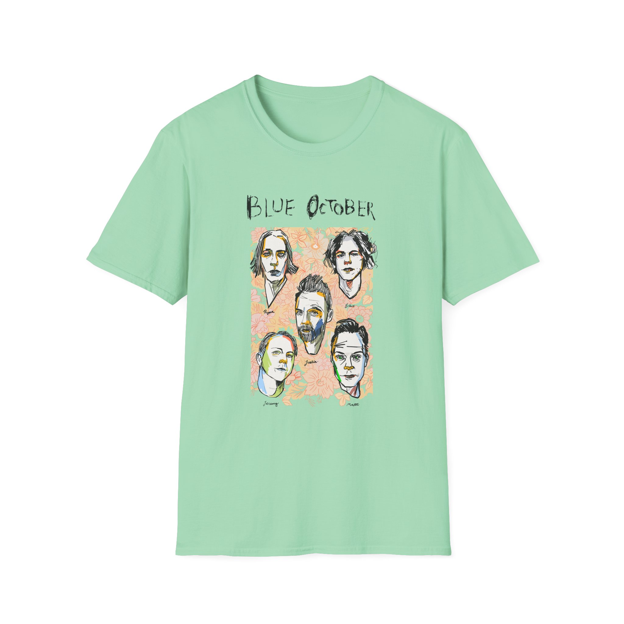 Blue October Caricature Unisex Softstyle T-Shirt - Image 9