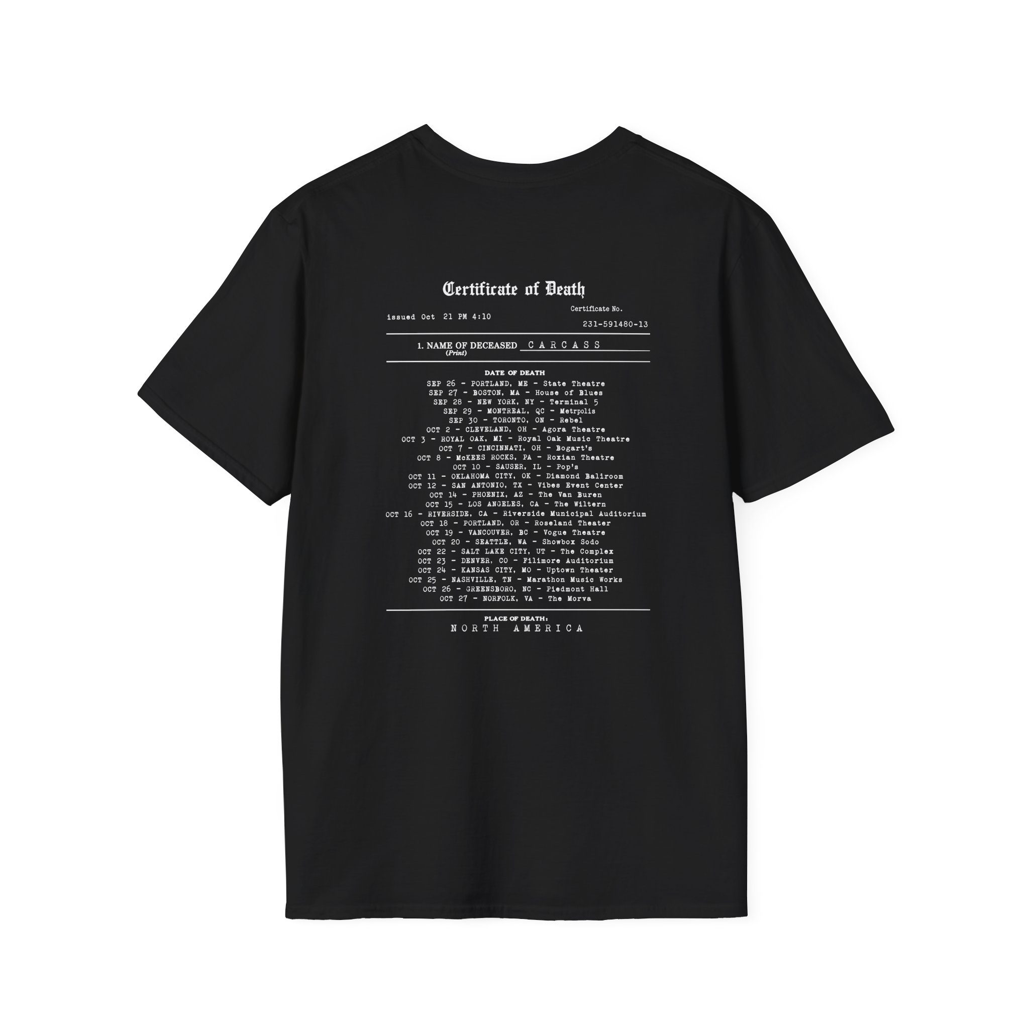 Carcass Certificate of Death Unisex Softstyle T-Shirt - Image 2