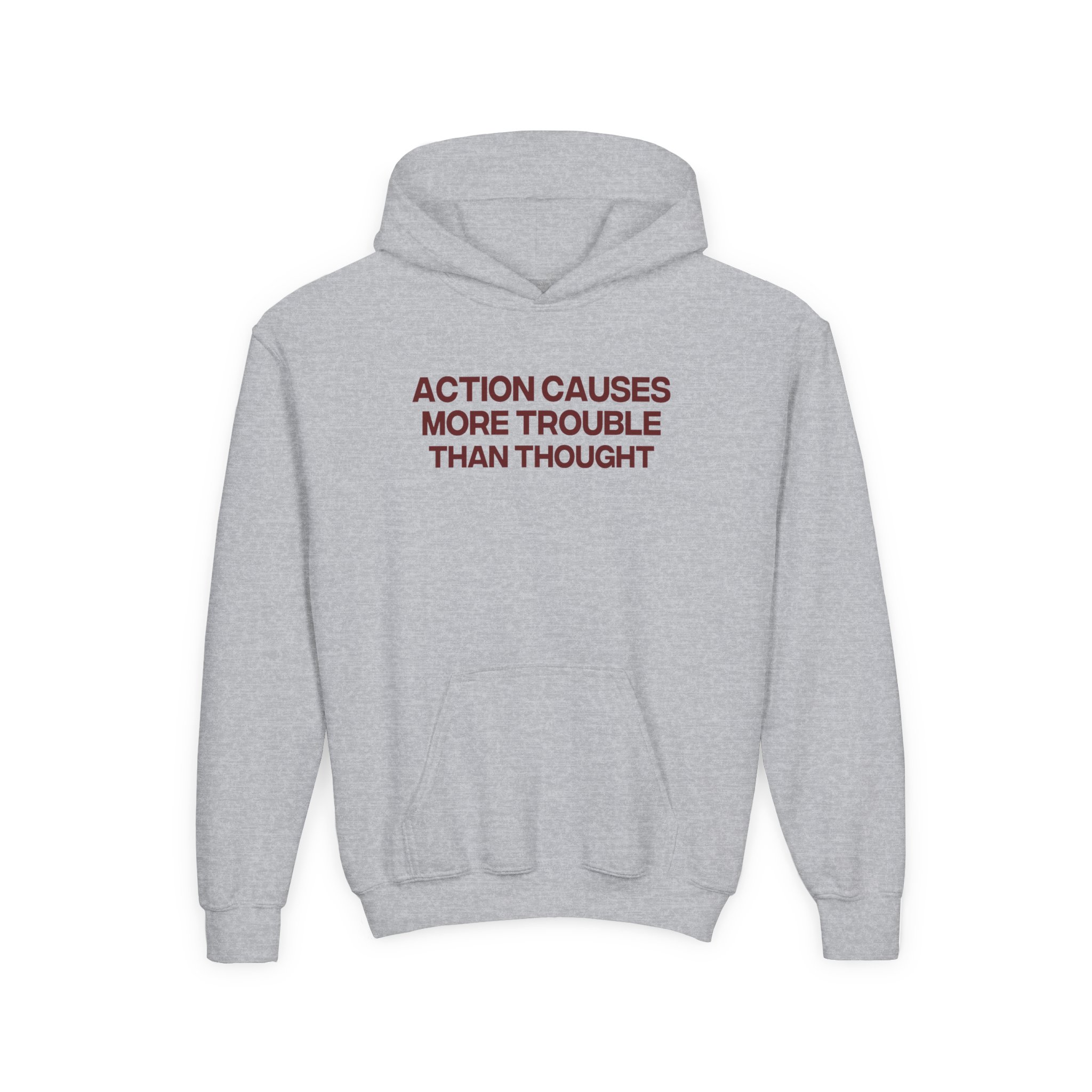 Jenny Holzer Action Causes More Trouble Than Thought Youth Heavy Blend Hooded Sweatshirt - Image 3