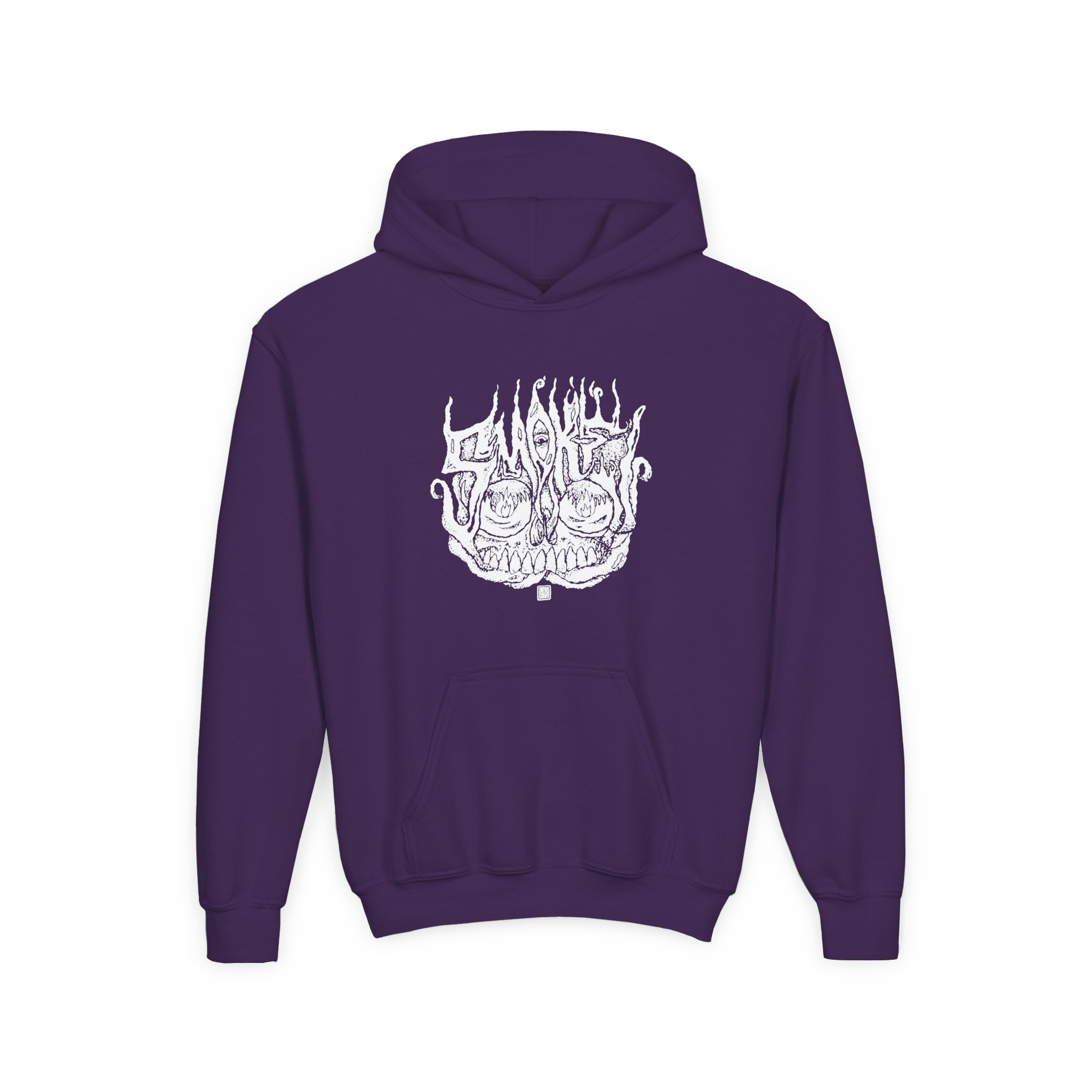 Smoke Smoking Skull Youth Heavy Blend Hooded Sweatshirt - Image 13