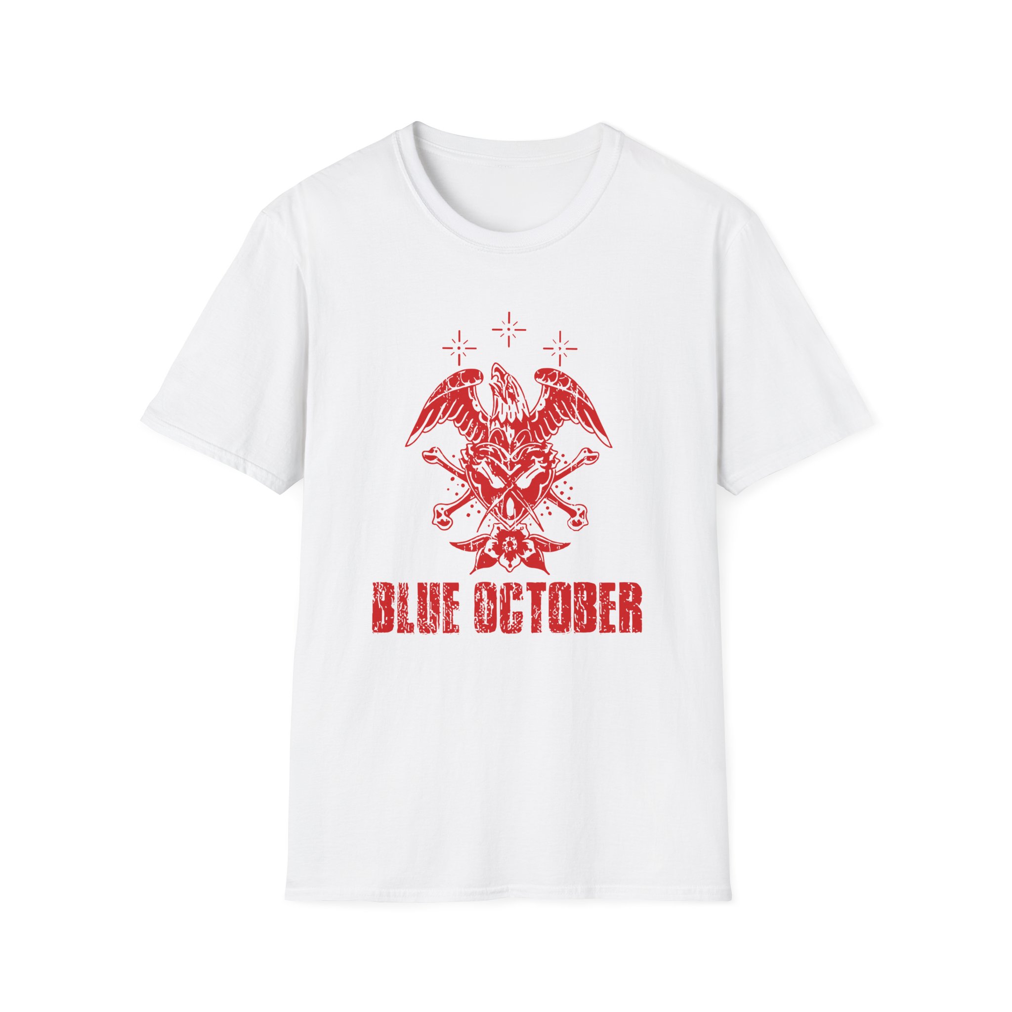 Blue October Heart Eagle Splatter Unisex Softstyle T-Shirt - Image 3