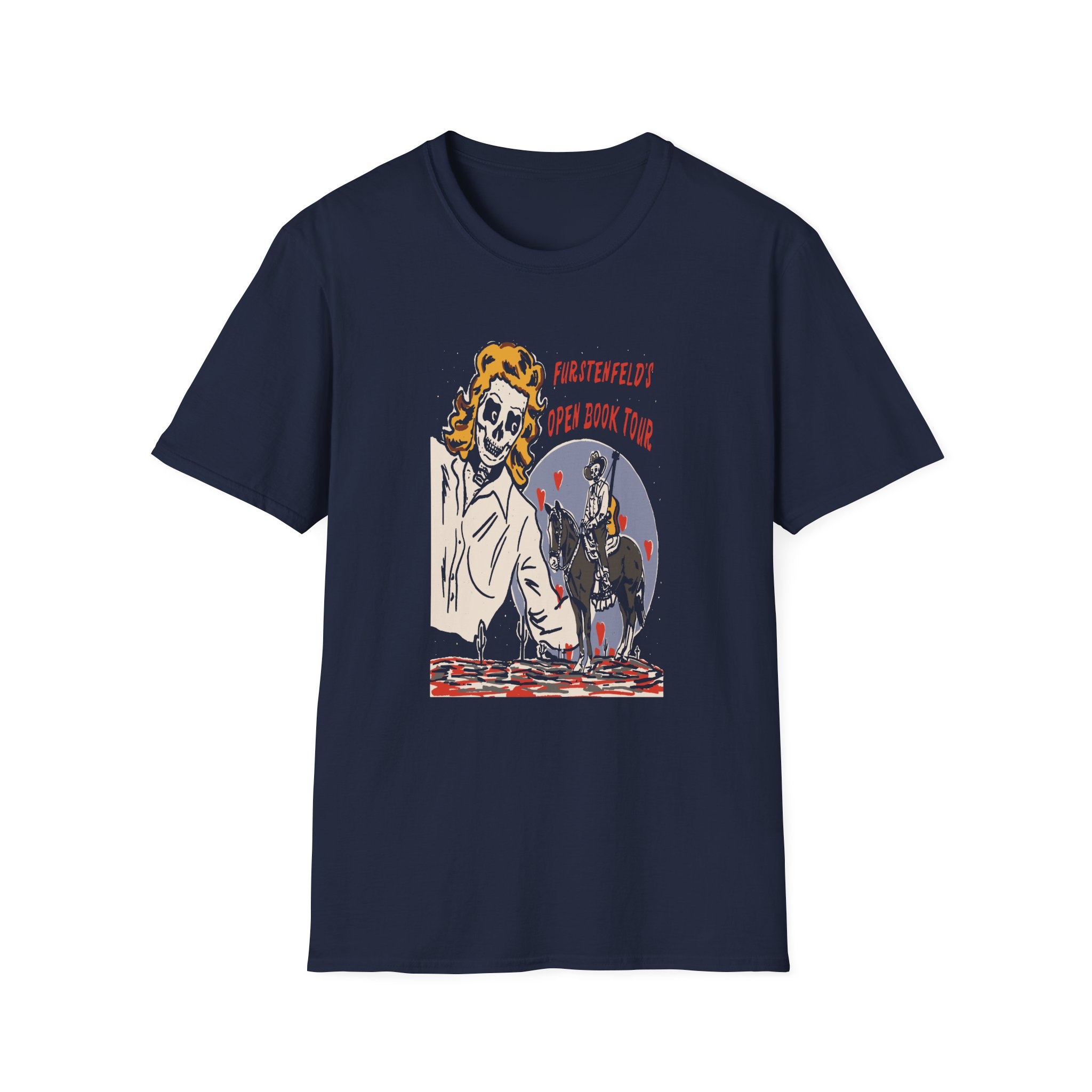 Blue October Open Book Skeleton Cowboy Unisex Softstyle T-Shirt - Image 7