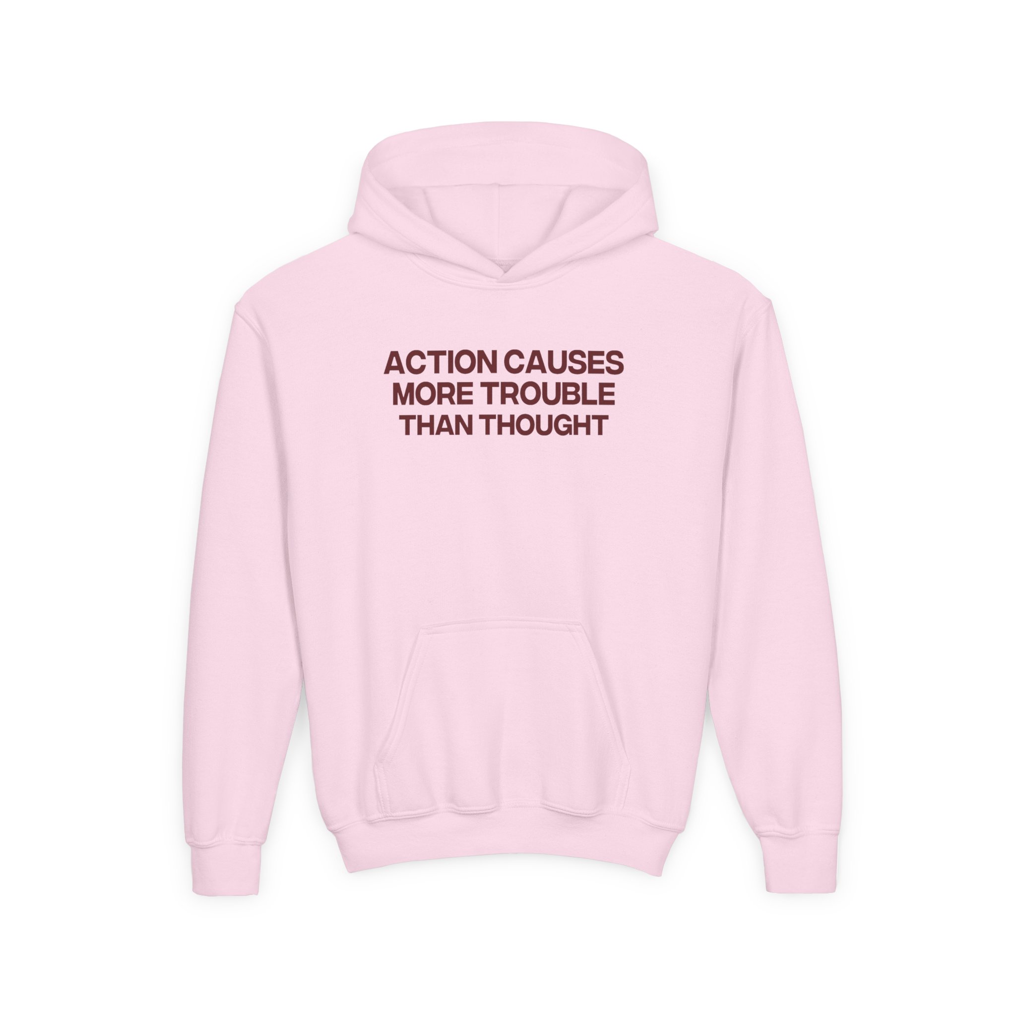 Jenny Holzer Action Causes More Trouble Than Thought Youth Heavy Blend Hooded Sweatshirt - Image 7