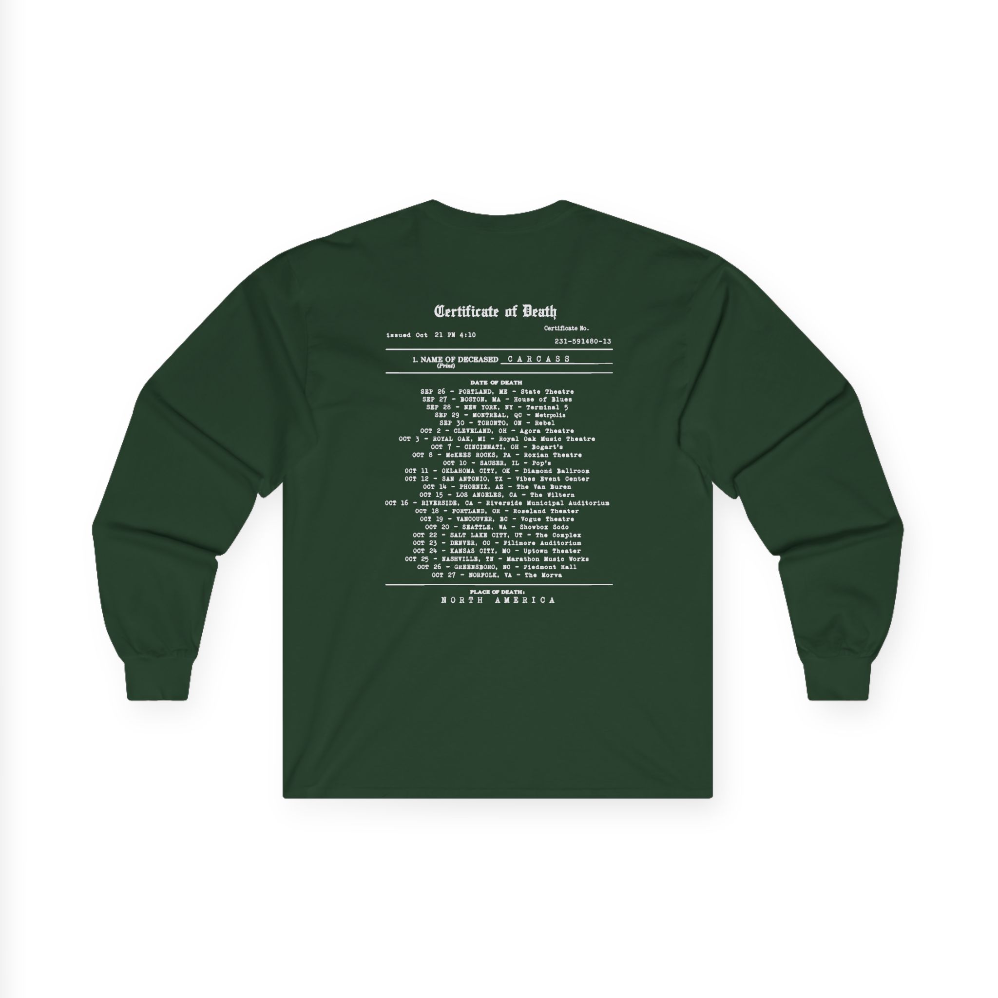 Carcass Certificate of Death Unisex Ultra Cotton Long Sleeve Tee - Image 8