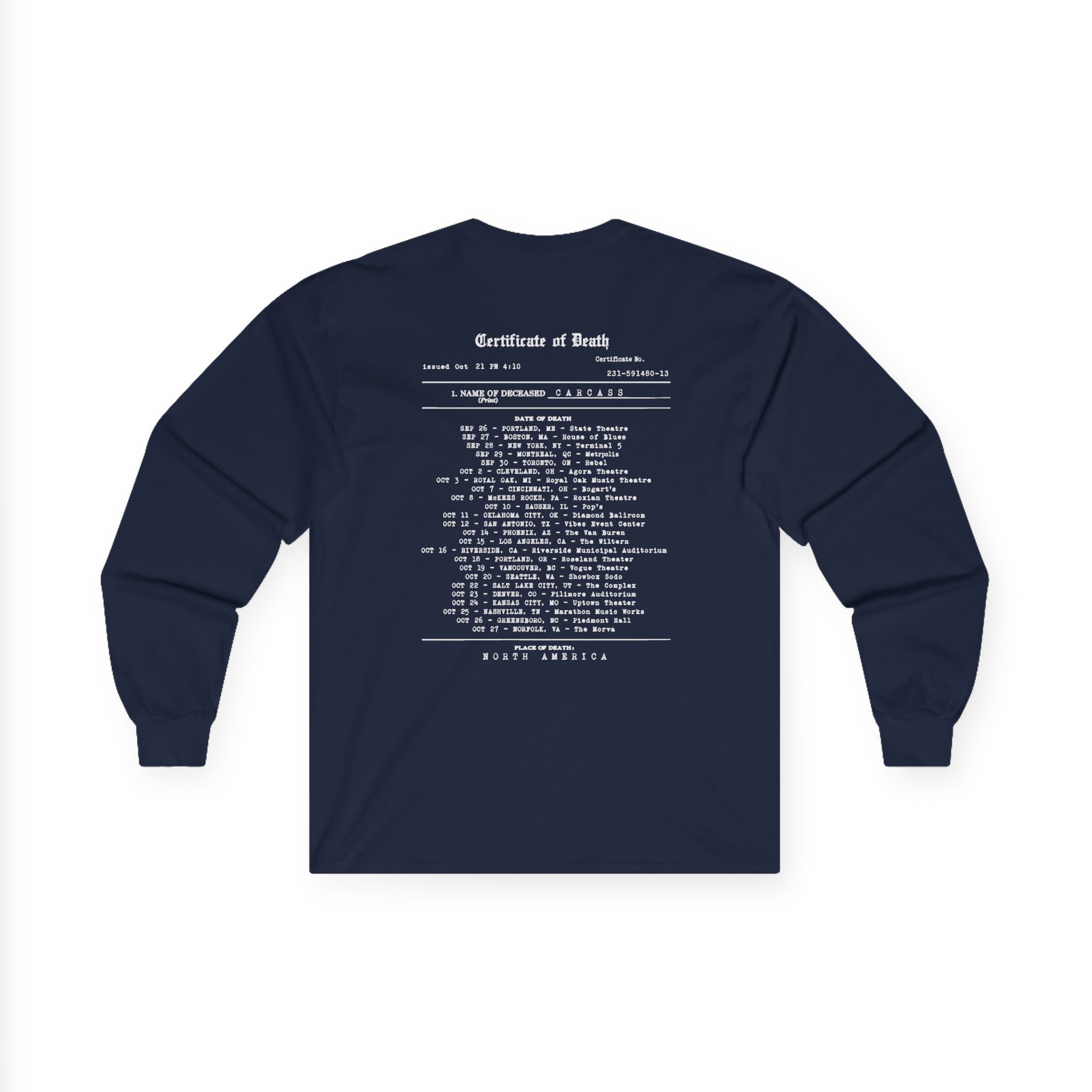 Carcass Certificate of Death Unisex Ultra Cotton Long Sleeve Tee - Image 12