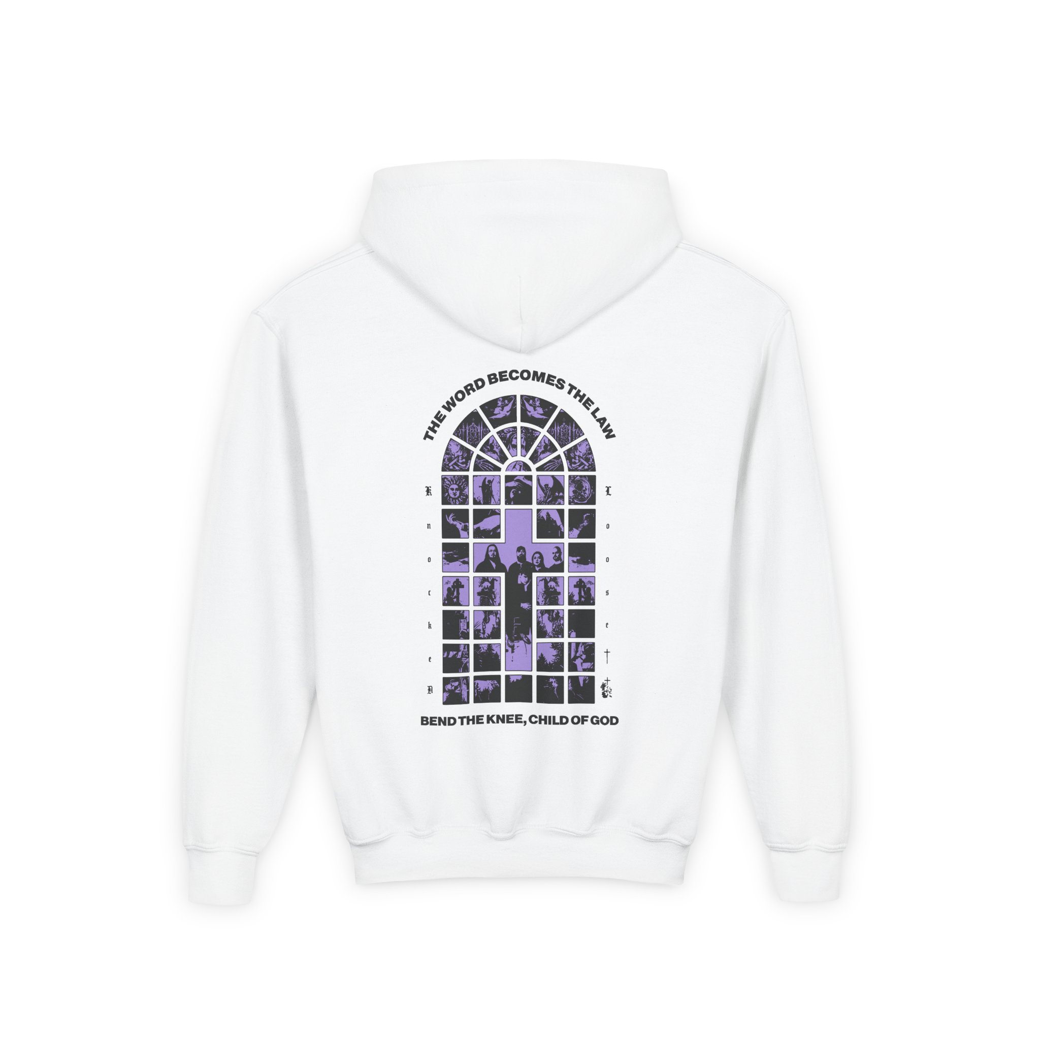 Knocked Loose Purple Cross Youth Heavy Blend Hooded Sweatshirt - Image 2