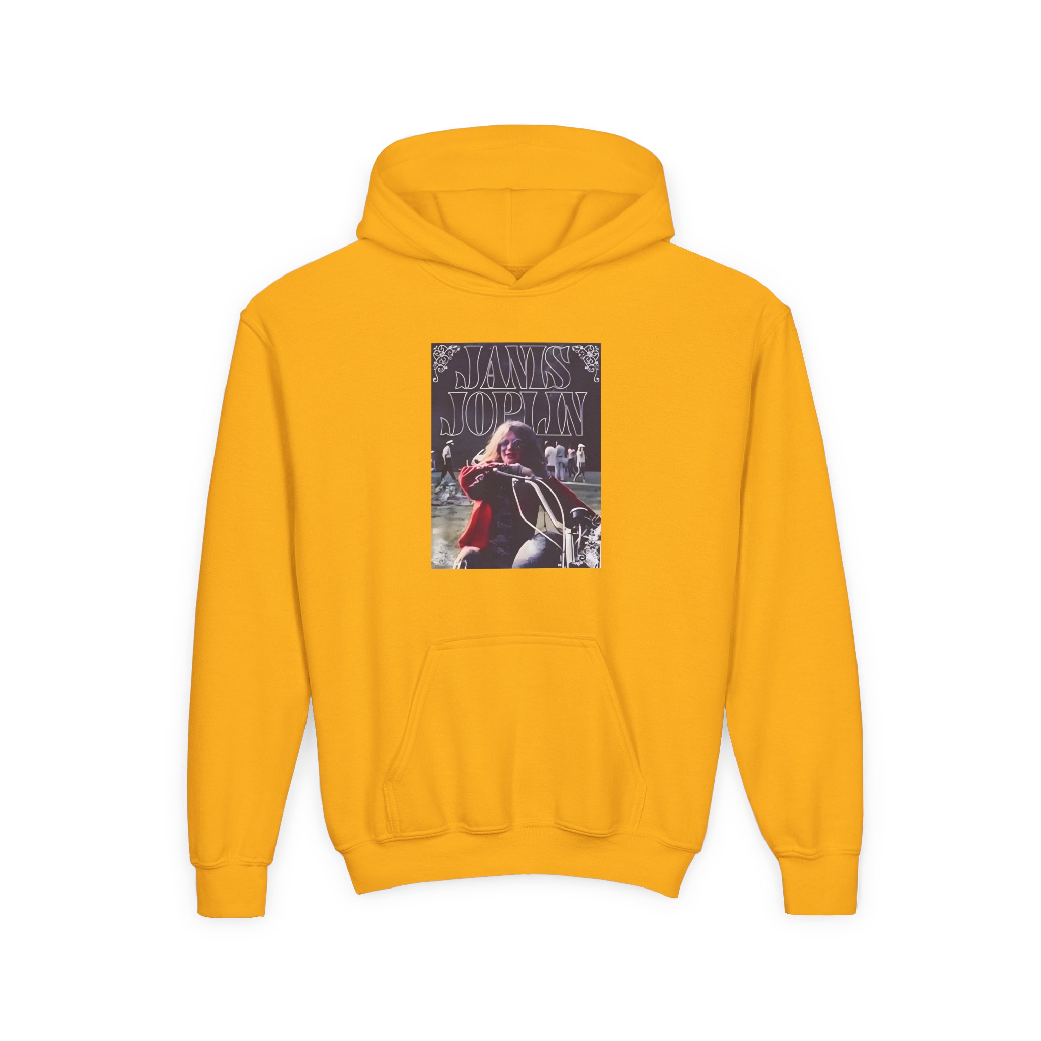 Janis Joplin Greatest Hits Motorcycle Cover Youth Heavy Blend Hooded Sweatshirt - Image 5