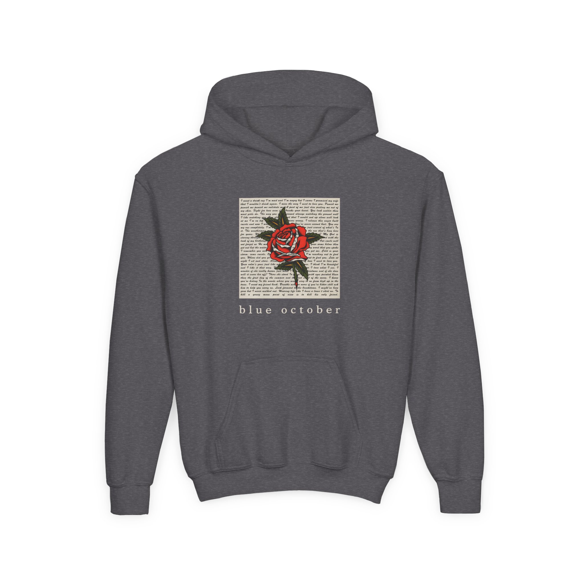 Blue October Rose Lyric Youth Heavy Blend Hooded Sweatshirt - Image 7