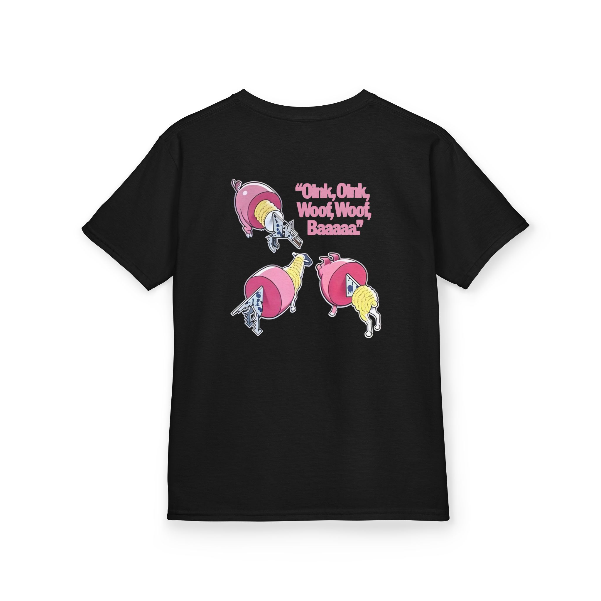 Pink Floyd Animals Oink Oink Kids Pink Retro Cartoon Graphic Tee - Image 4