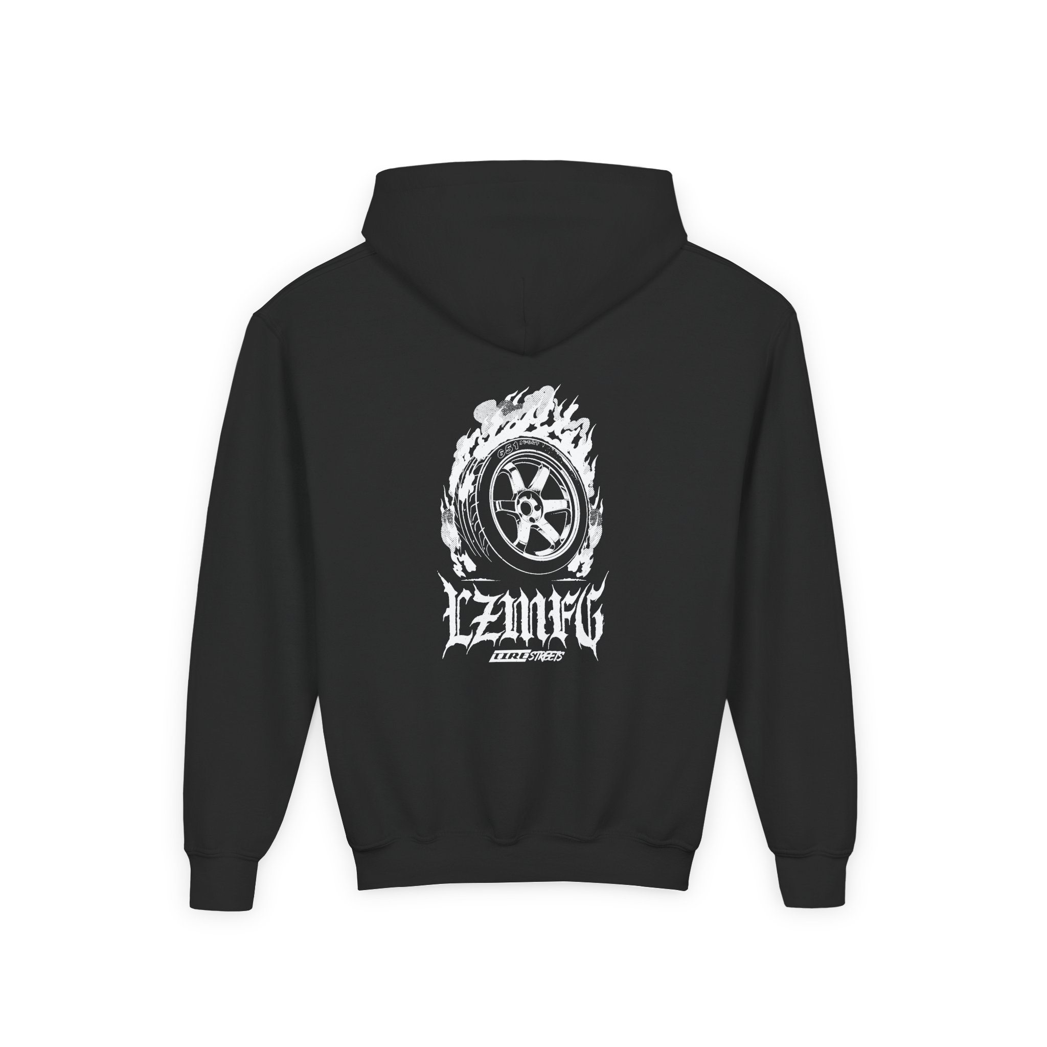 Adam LZ Tire Fire Youth Heavy Blend Hooded Sweatshirt - Image 2