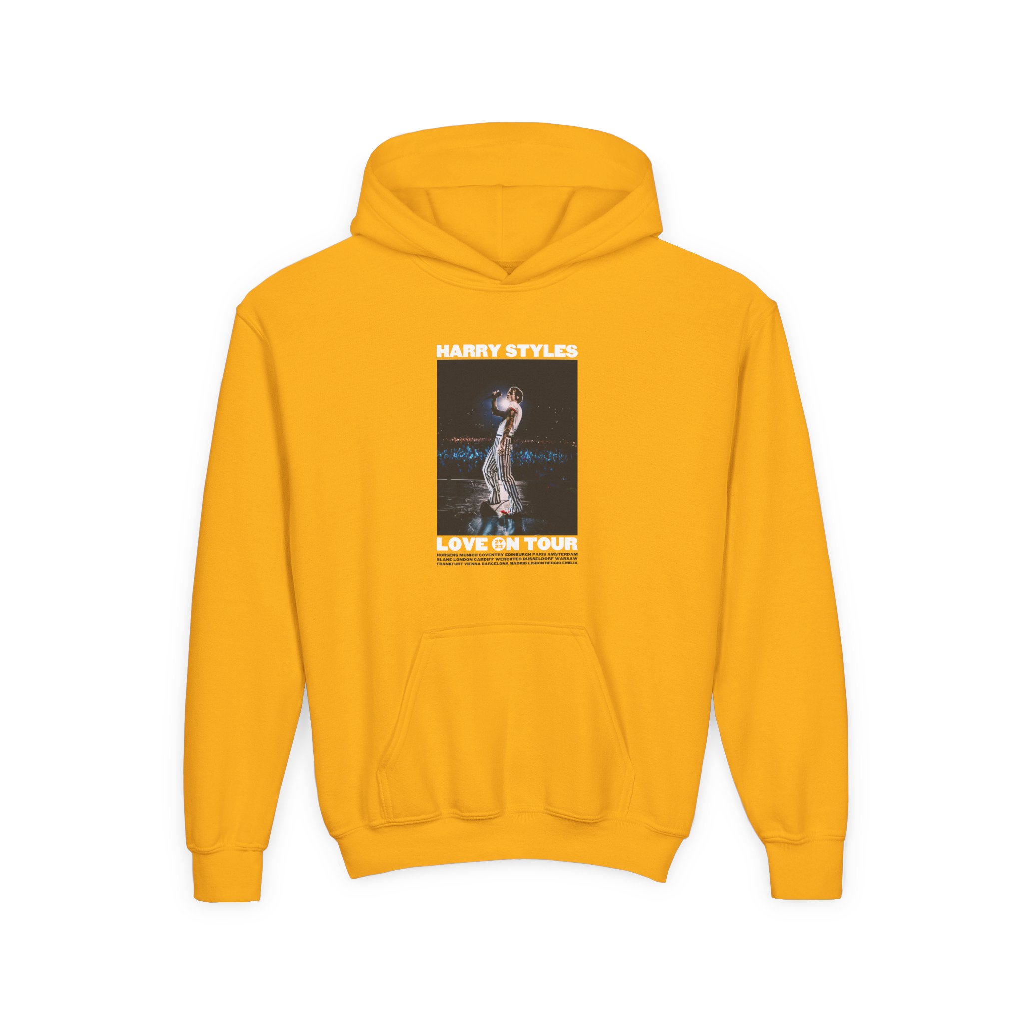 Love on Tour Gray Photo Youth Heavy Blend Hooded Sweatshirt - Image 3