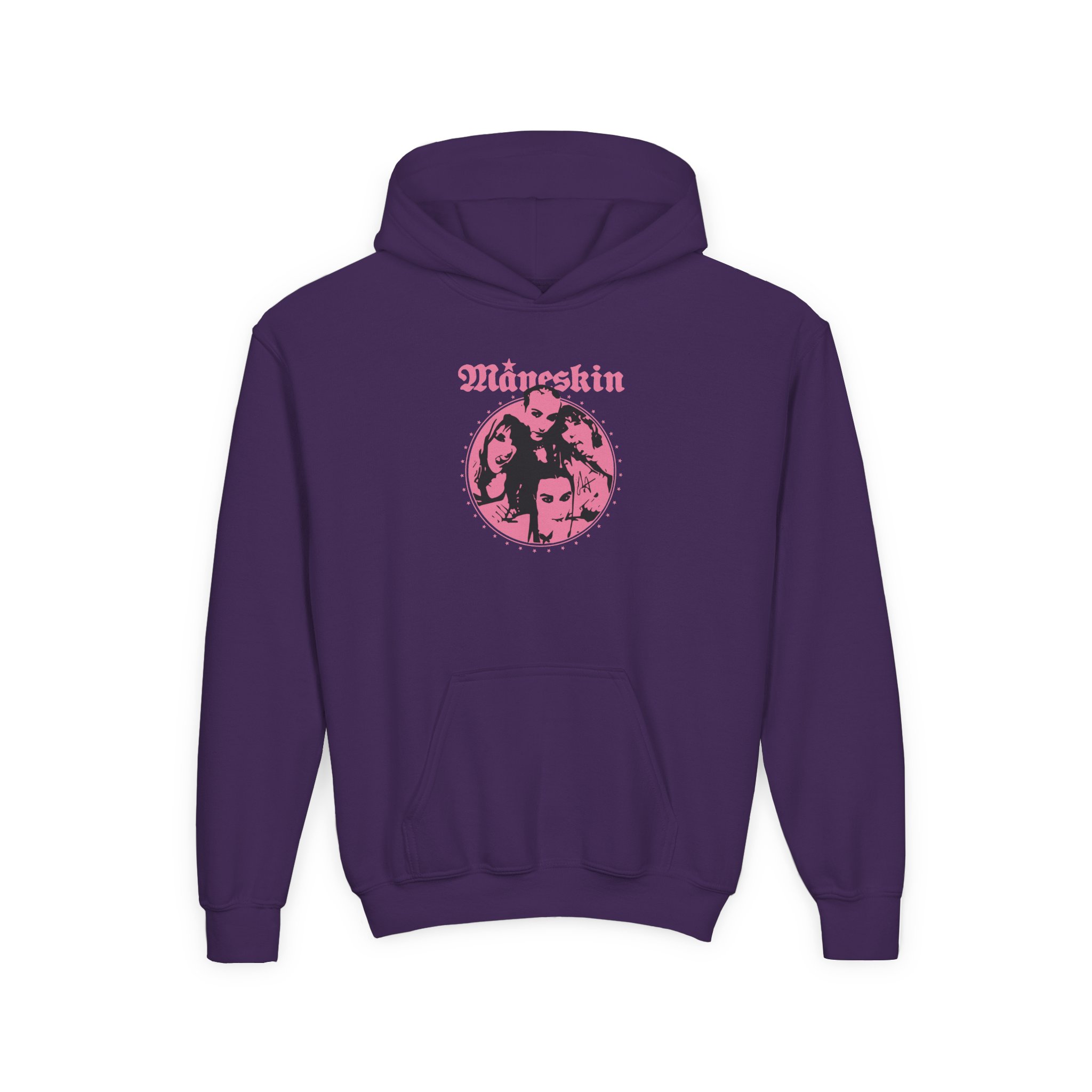 Maneskin Pink Fisheye Band Youth Heavy Blend Hooded Sweatshirt - Image 9