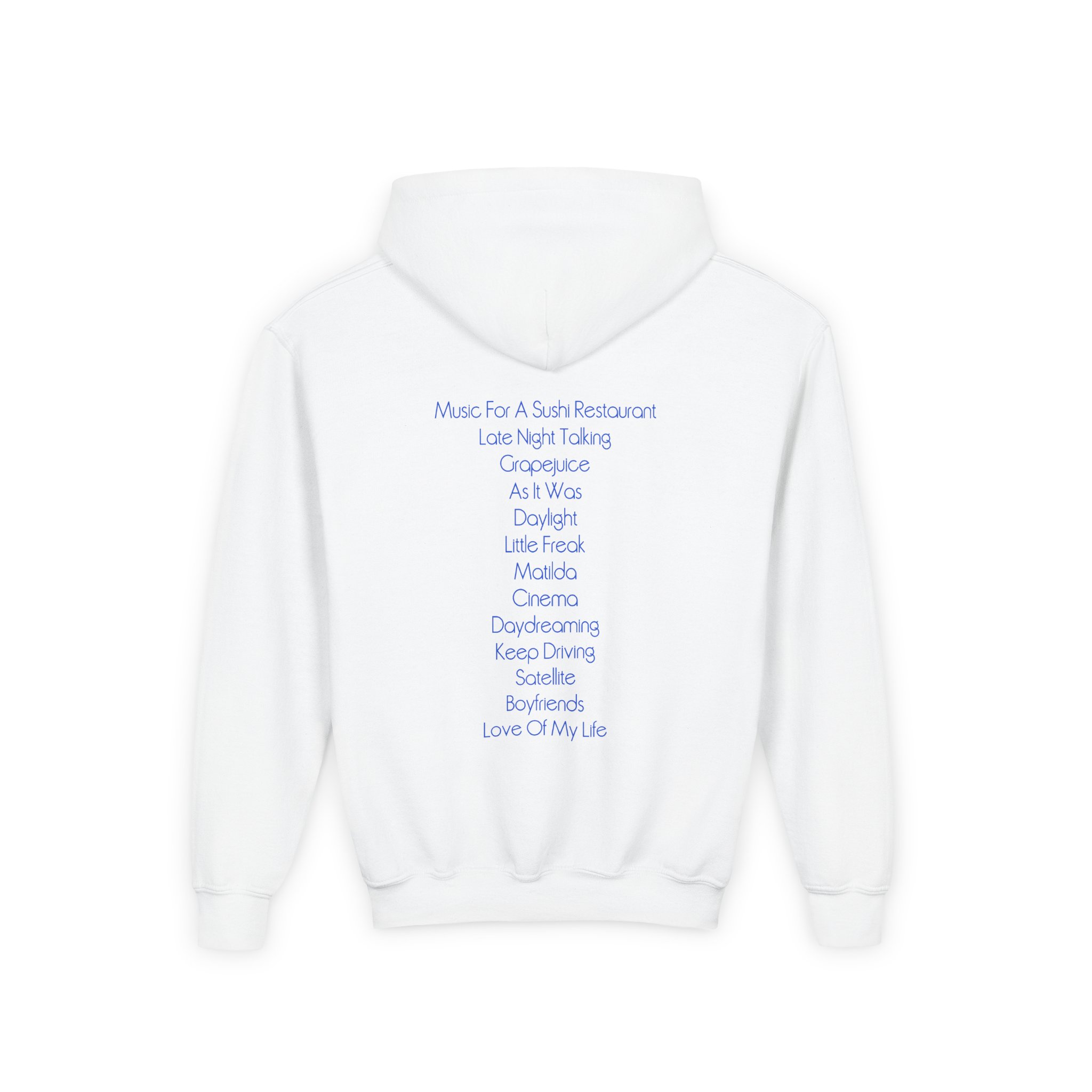 Love on Tour Harry's House Tracklis Youth Heavy Blend Hooded Sweatshirt - Image 2