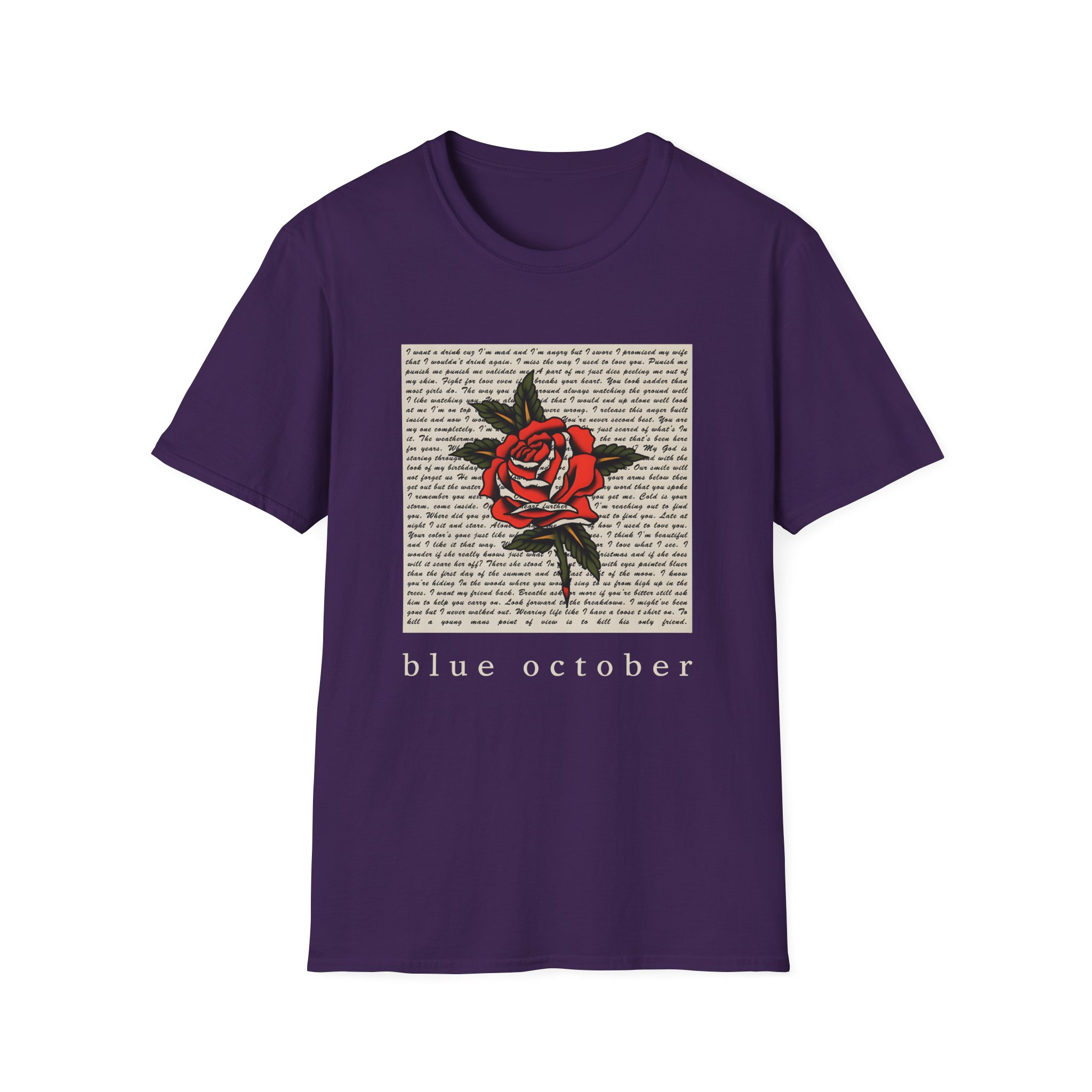 Blue October Rose Lyric Unisex Softstyle T-Shirt - Image 15