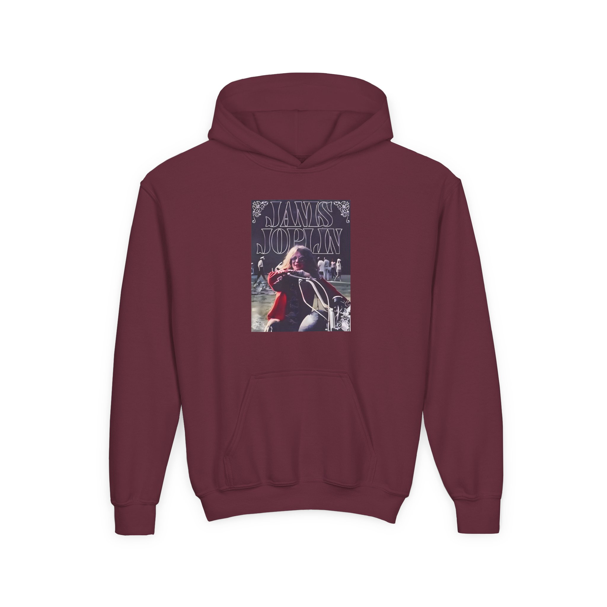 Janis Joplin Greatest Hits Motorcycle Cover Youth Heavy Blend Hooded Sweatshirt - Image 9
