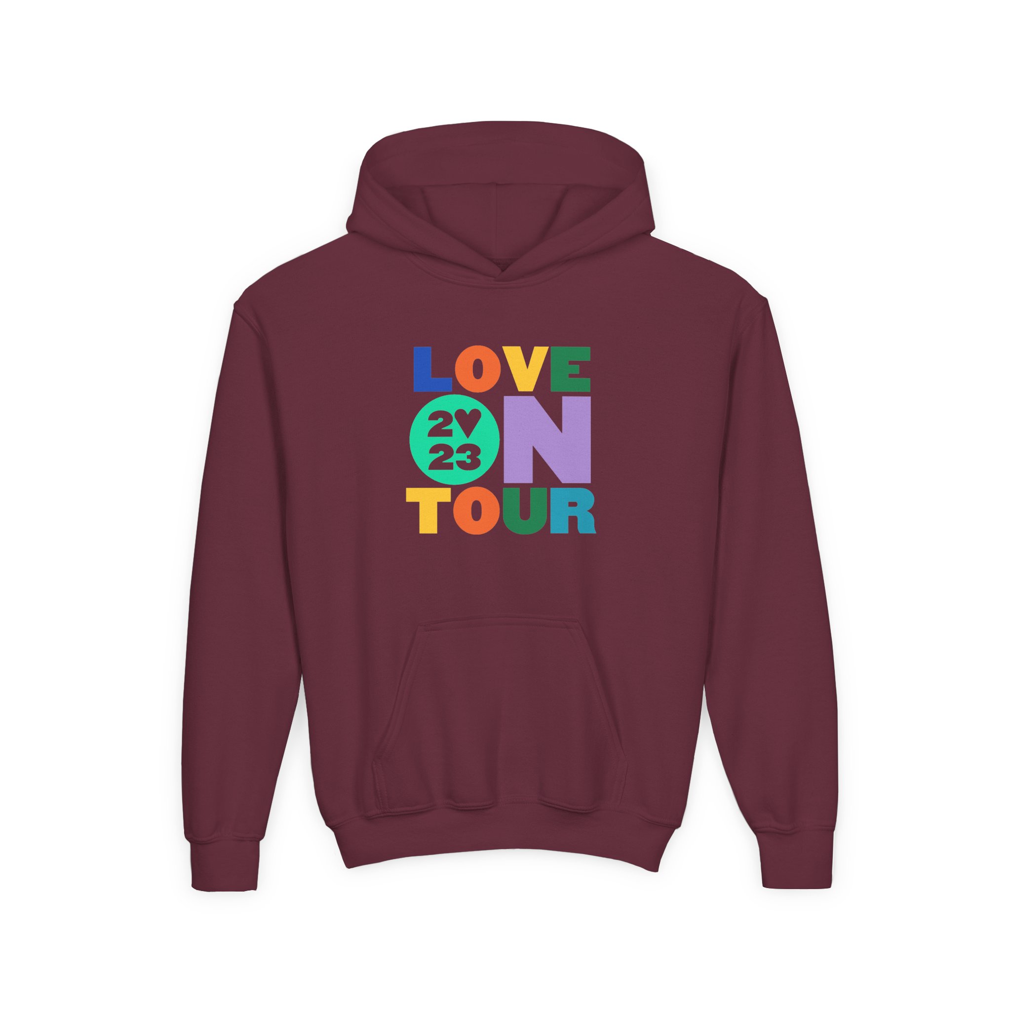 Love on Tour 2023 Youth Heavy Blend Hooded Sweatshirt - Image 3