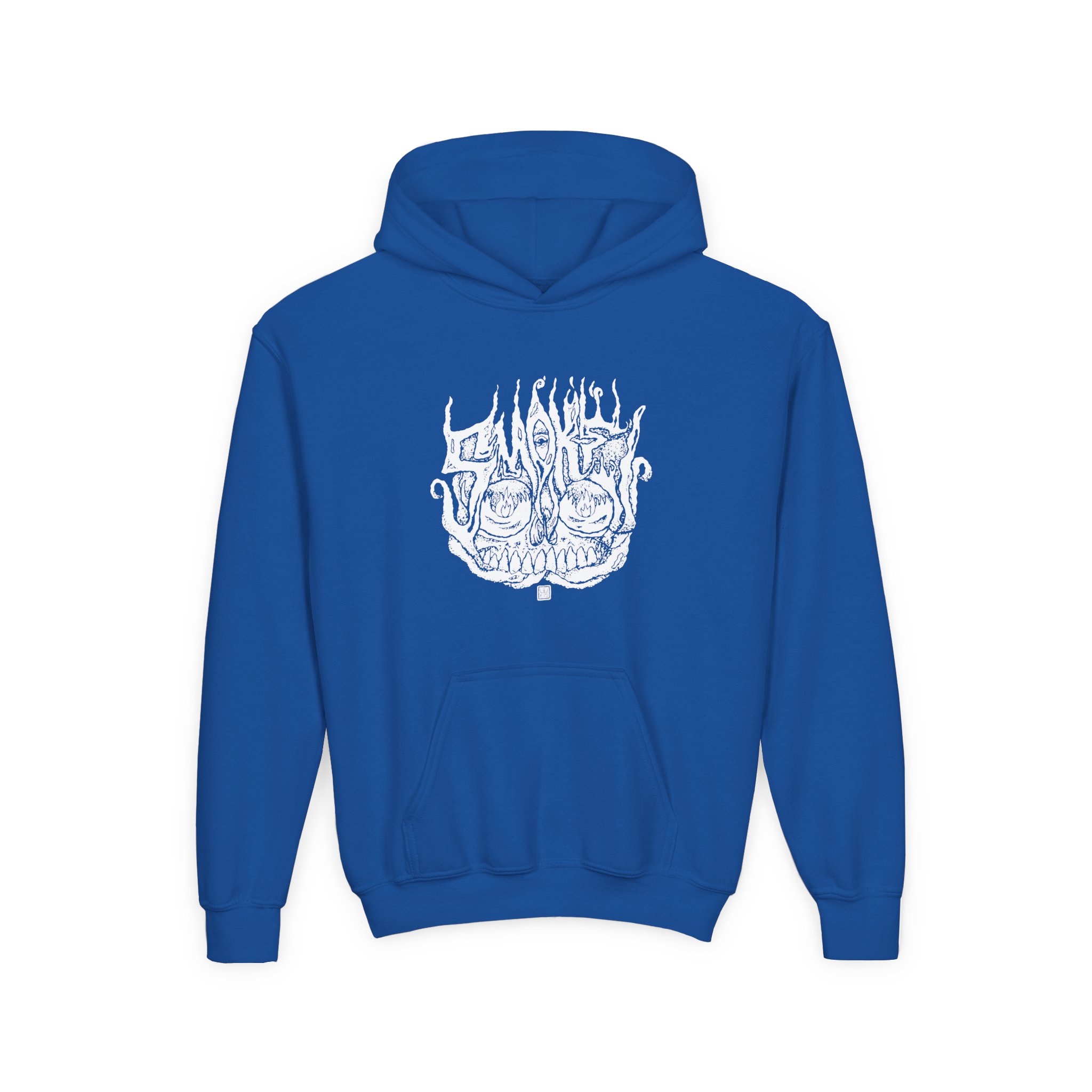Smoke Smoking Skull Youth Heavy Blend Hooded Sweatshirt - Image 9