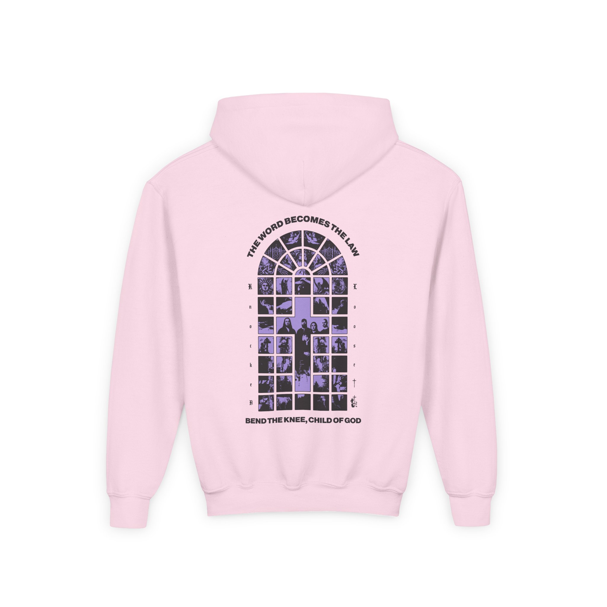 Knocked Loose Purple Cross Youth Heavy Blend Hooded Sweatshirt - Image 6