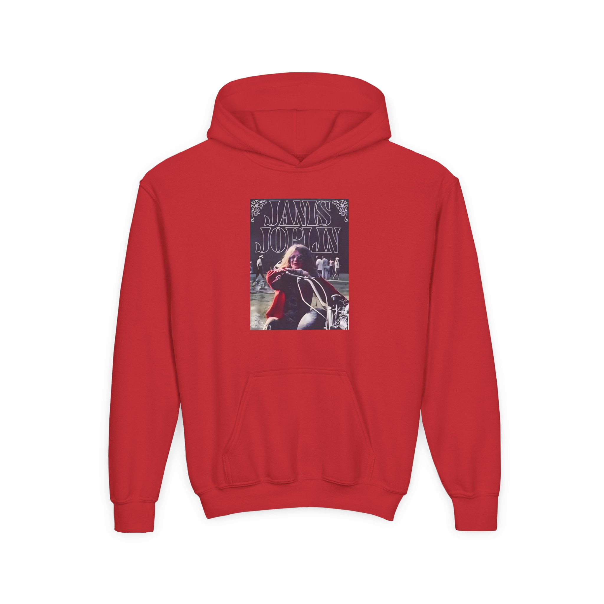 Janis Joplin Greatest Hits Motorcycle Cover Youth Heavy Blend Hooded Sweatshirt - Image 19