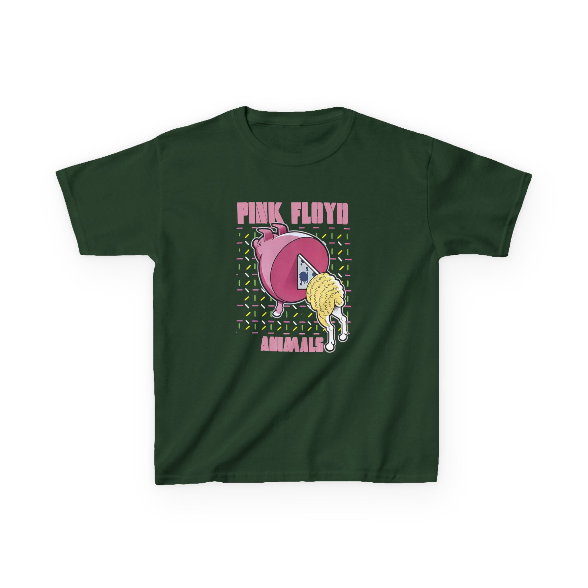 Pink Floyd Animals Oink Oink Kids Pink Retro Cartoon Graphic Tee - Image 5