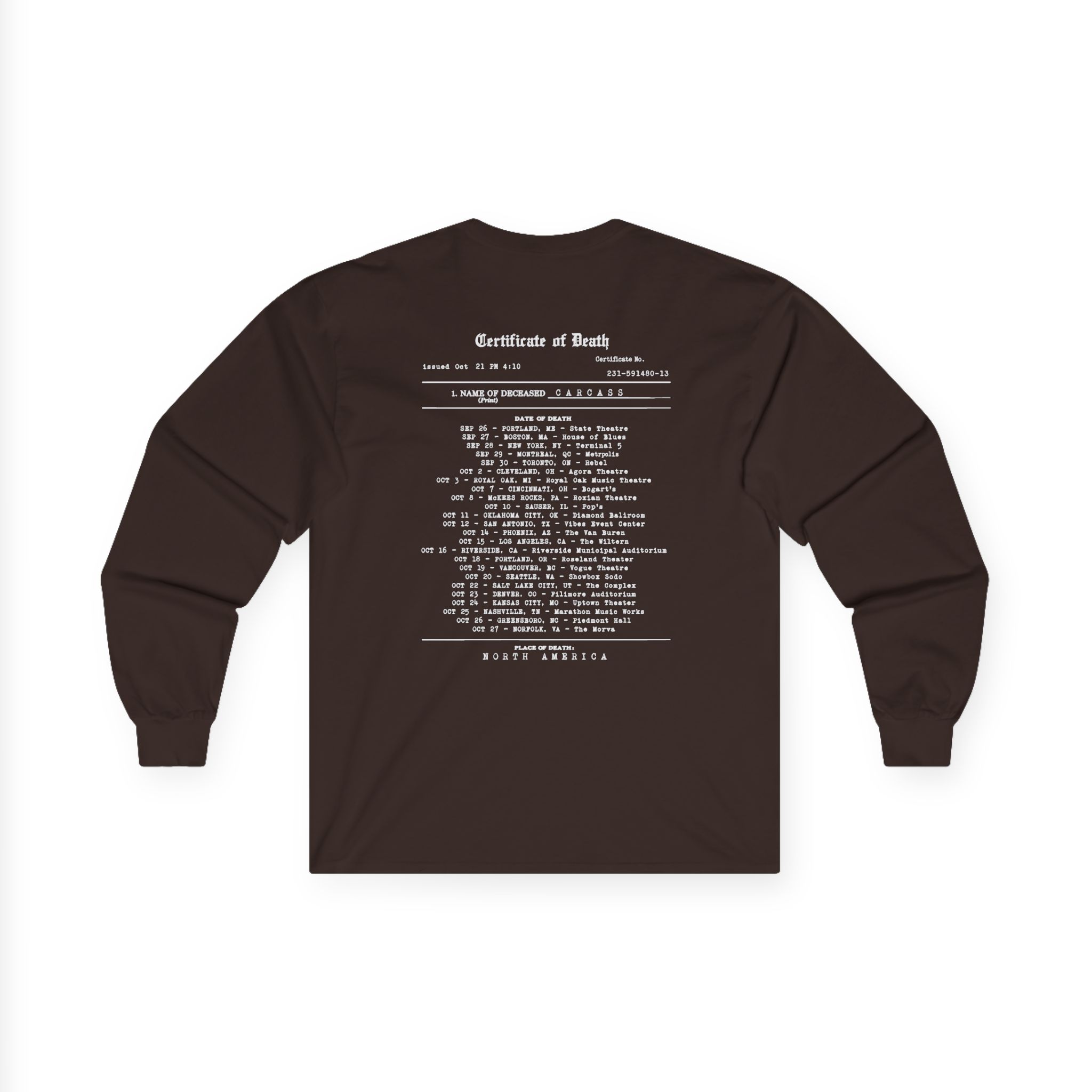 Carcass Certificate of Death Unisex Ultra Cotton Long Sleeve Tee - Image 6