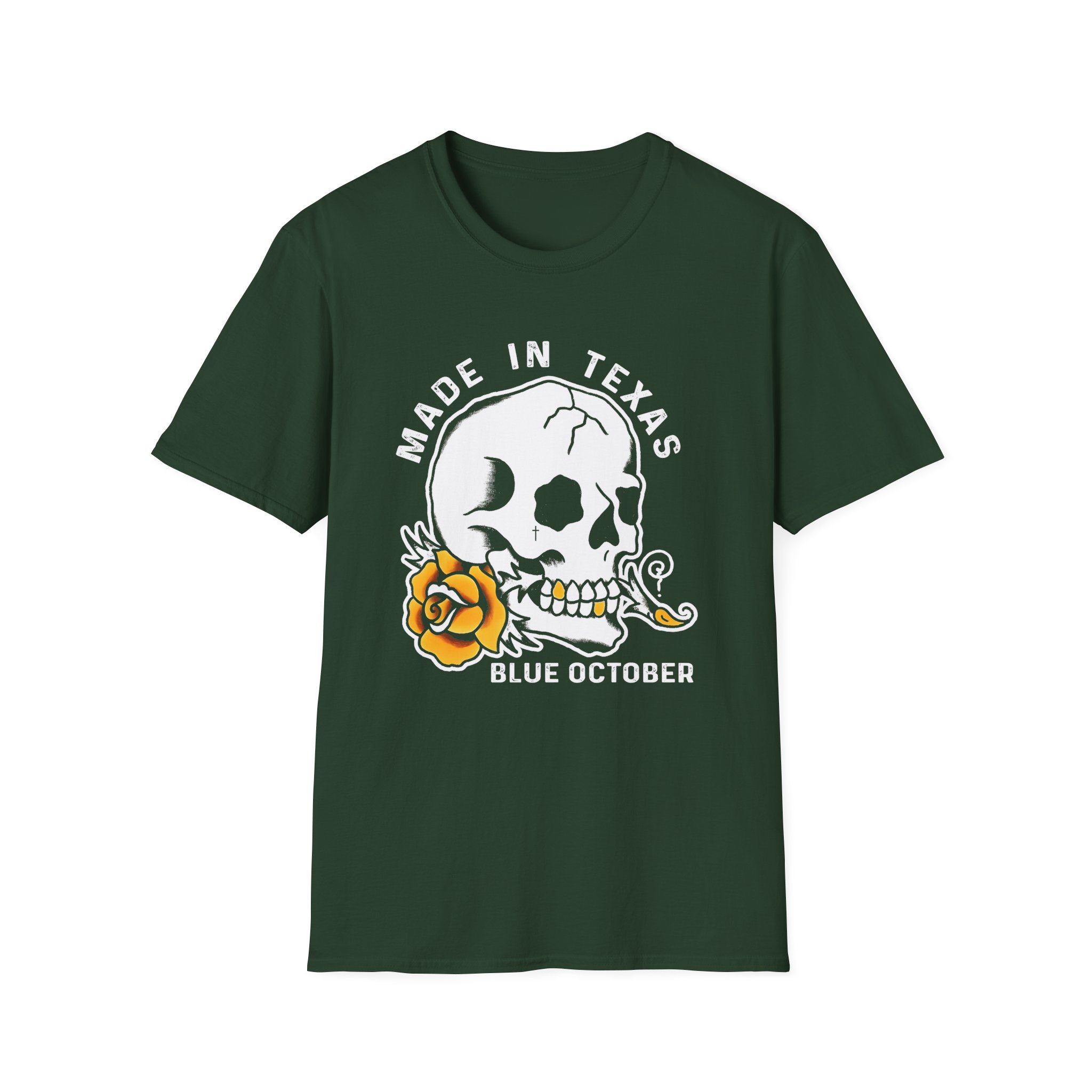 Blue October Skull Rose Unisex Softstyle T-Shirt - Image 7